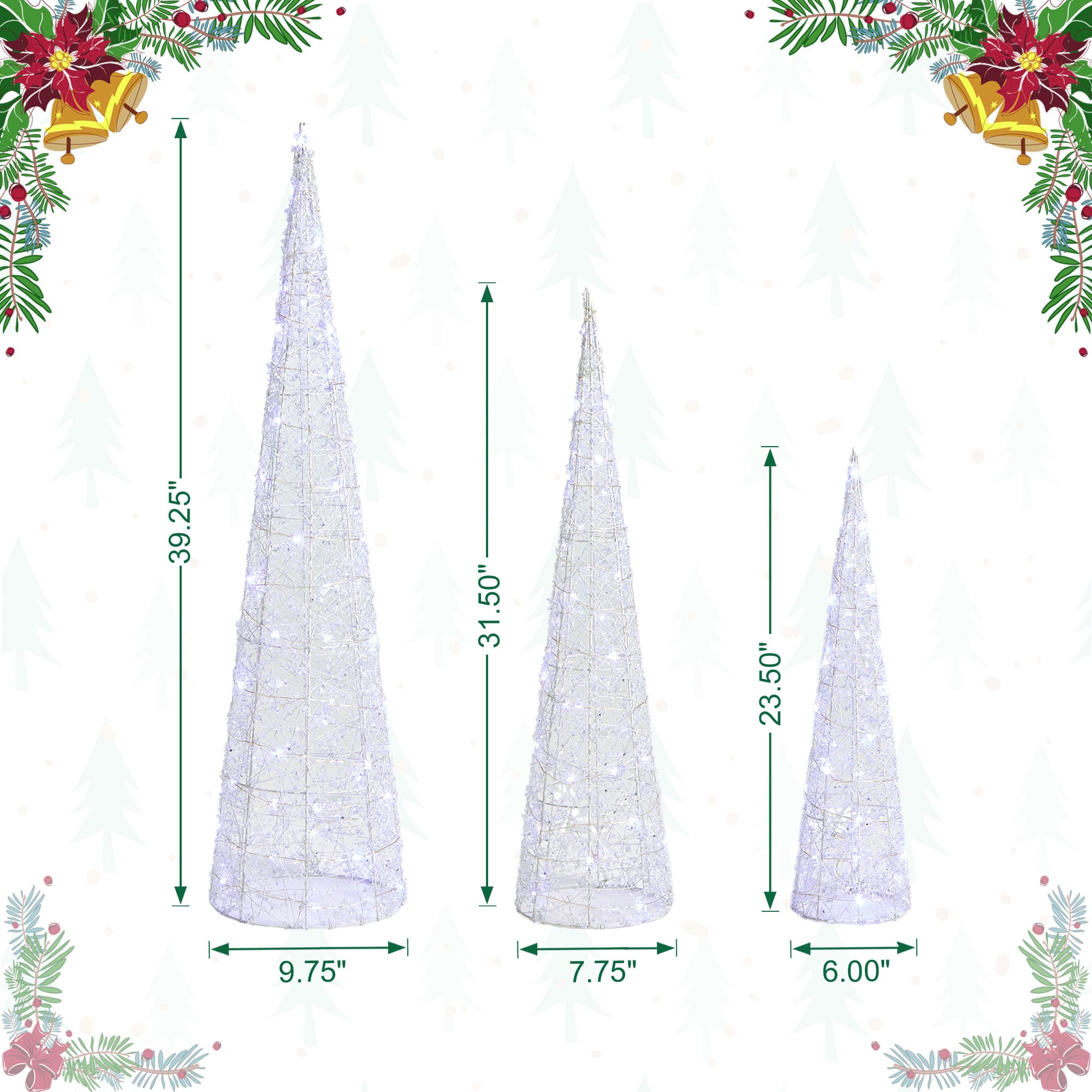 Glitzhome&#xAE; Lighted Christmas Crystal White Cone Tree Outdoor D&#xE9;cor Set