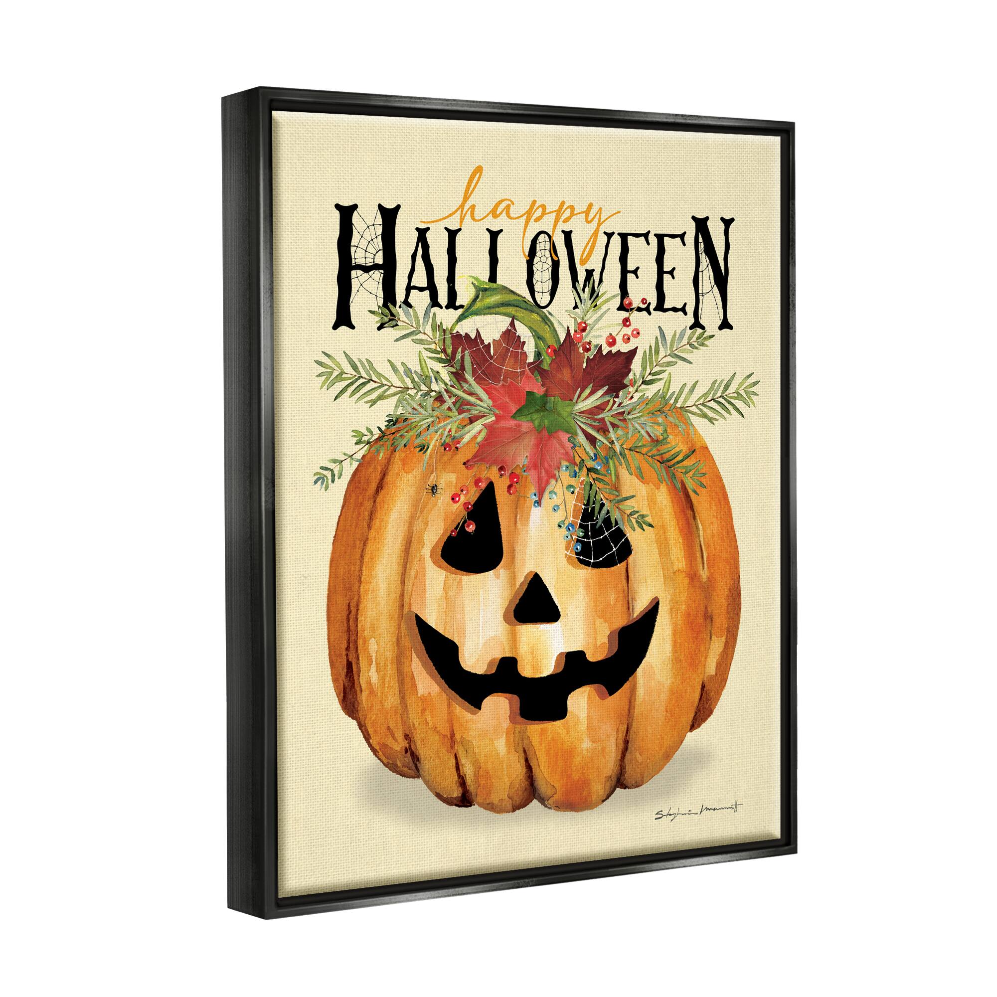 Stupell Industries Happy Halloween Jack-o-Lantern Framed Floater Canvas Wall Art
