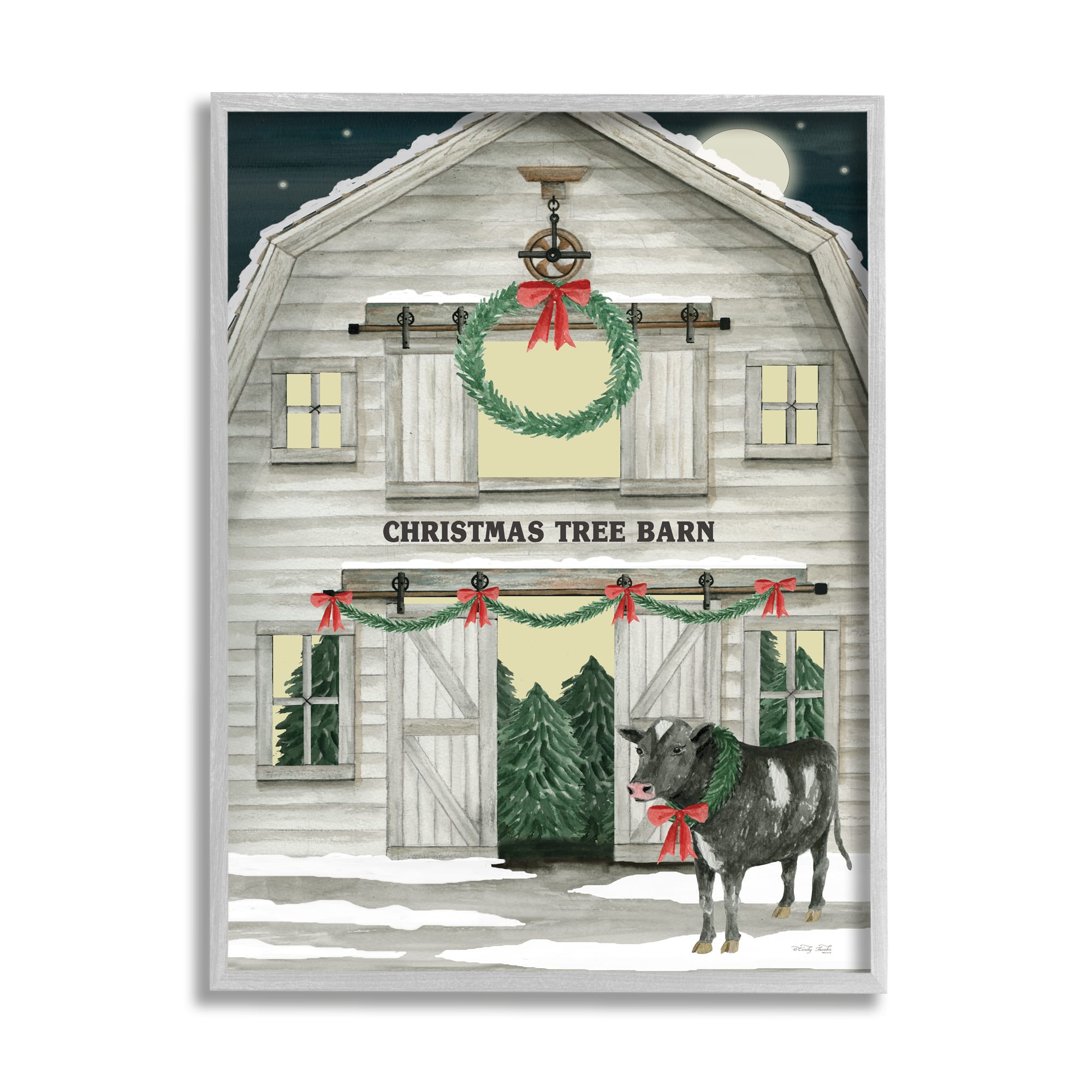 Stupell Industries Christmas Tree Barn Rural Countryside Framed Giclee Art