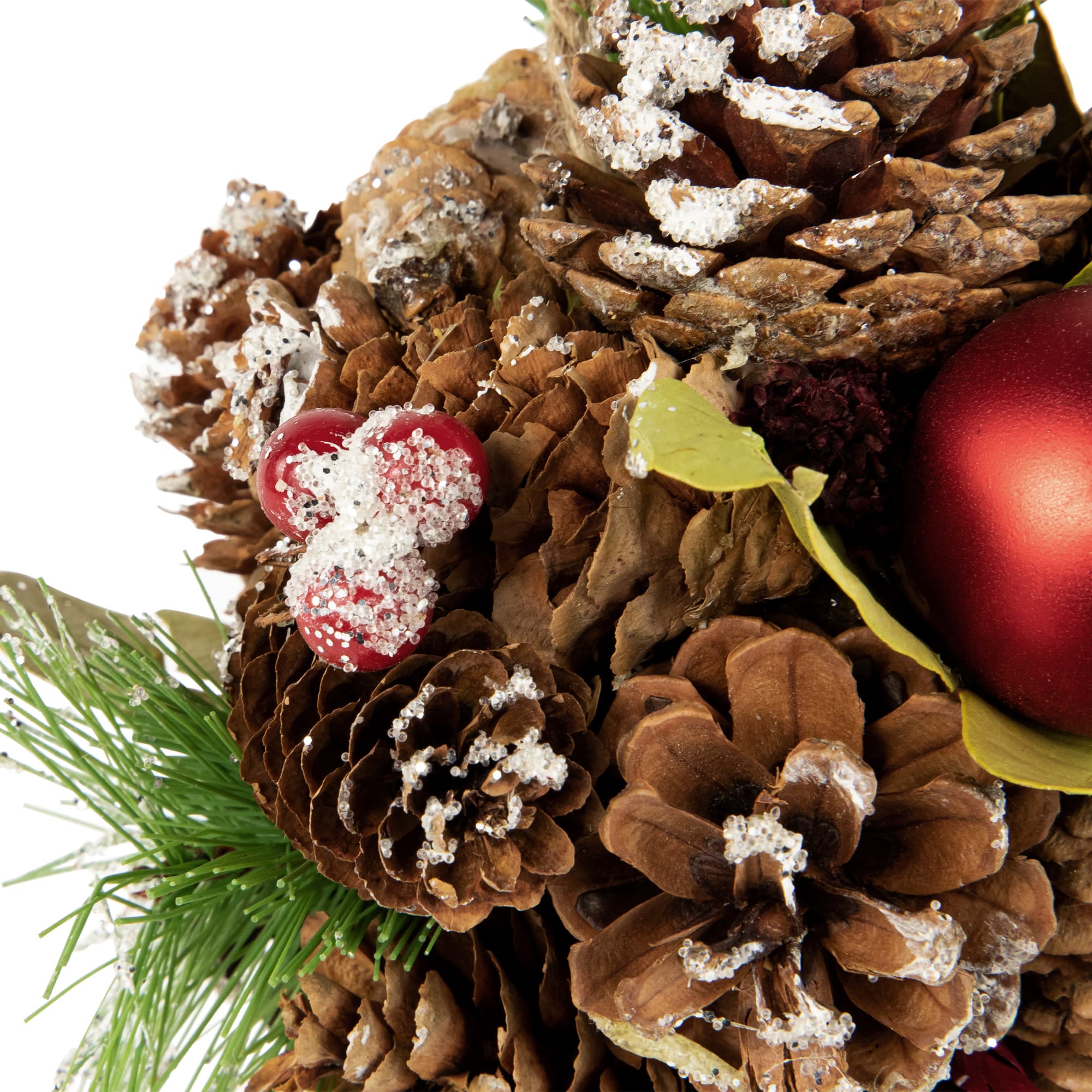 5.5&#x22; Red Ornament Pinecone and Mixed Foliage Hanging Christmas Ball Ornament