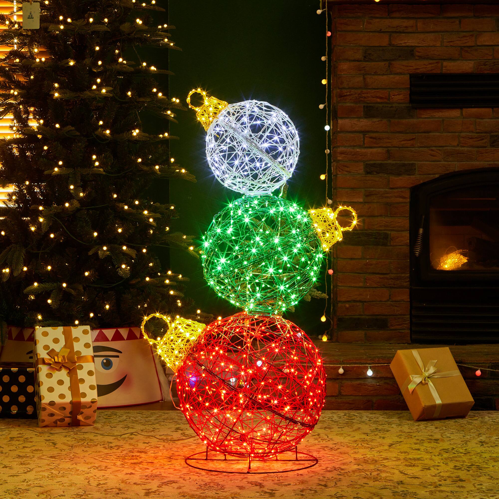 Glitzhome&#xAE; 3ft. Lighted Christmas 3D Stacked Ornaments Outdoor D&#xE9;cor