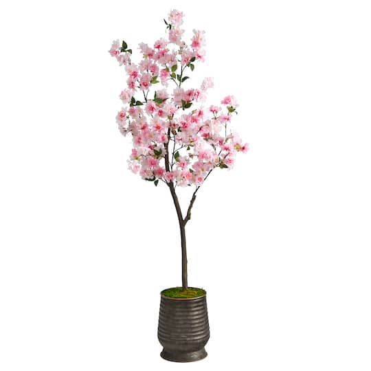 5.5ft. Cherry Blossom Tree in Ribbed Metal Planter | Michaels