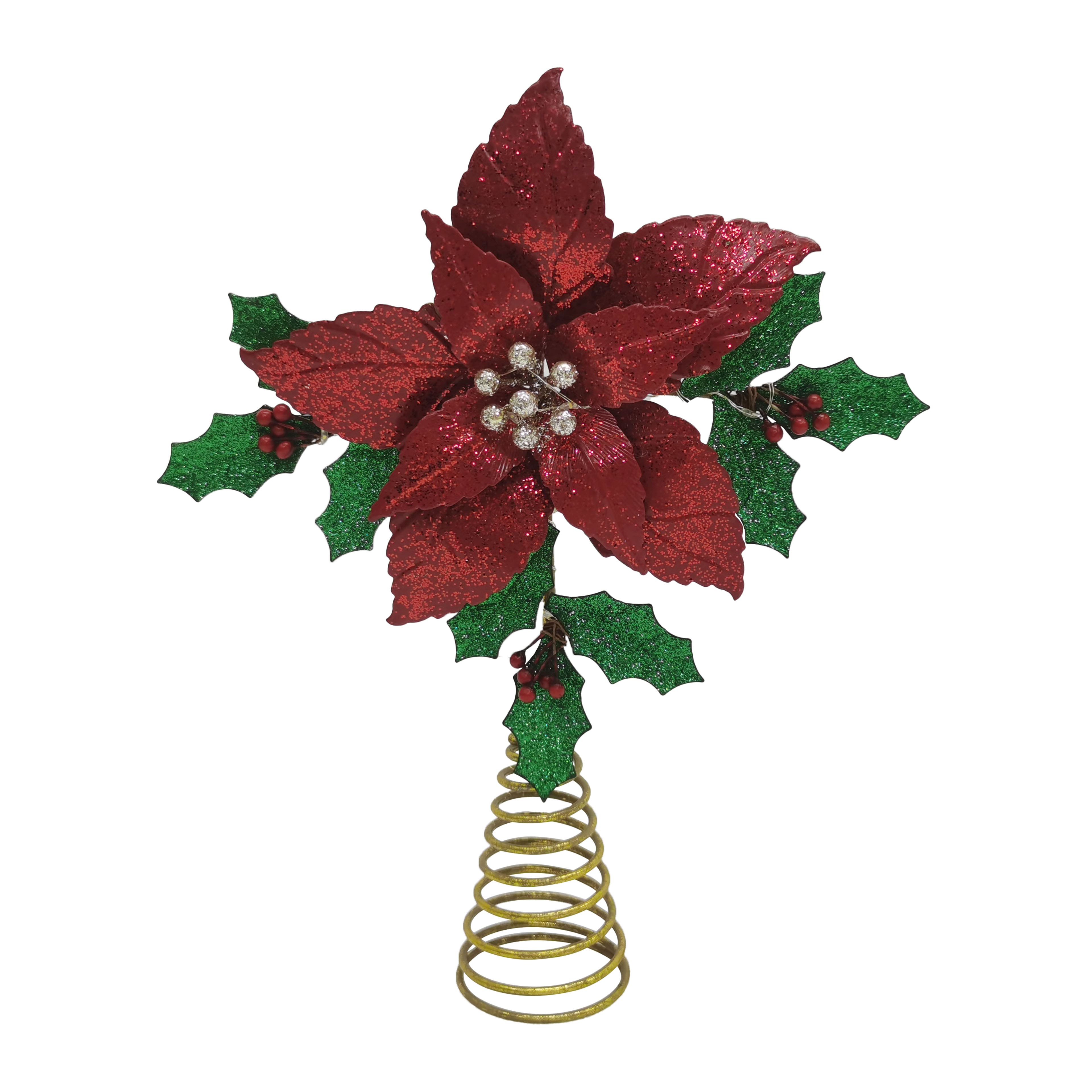 12" Glitter Poinsettia Lighted Tree Topper by Ashland®