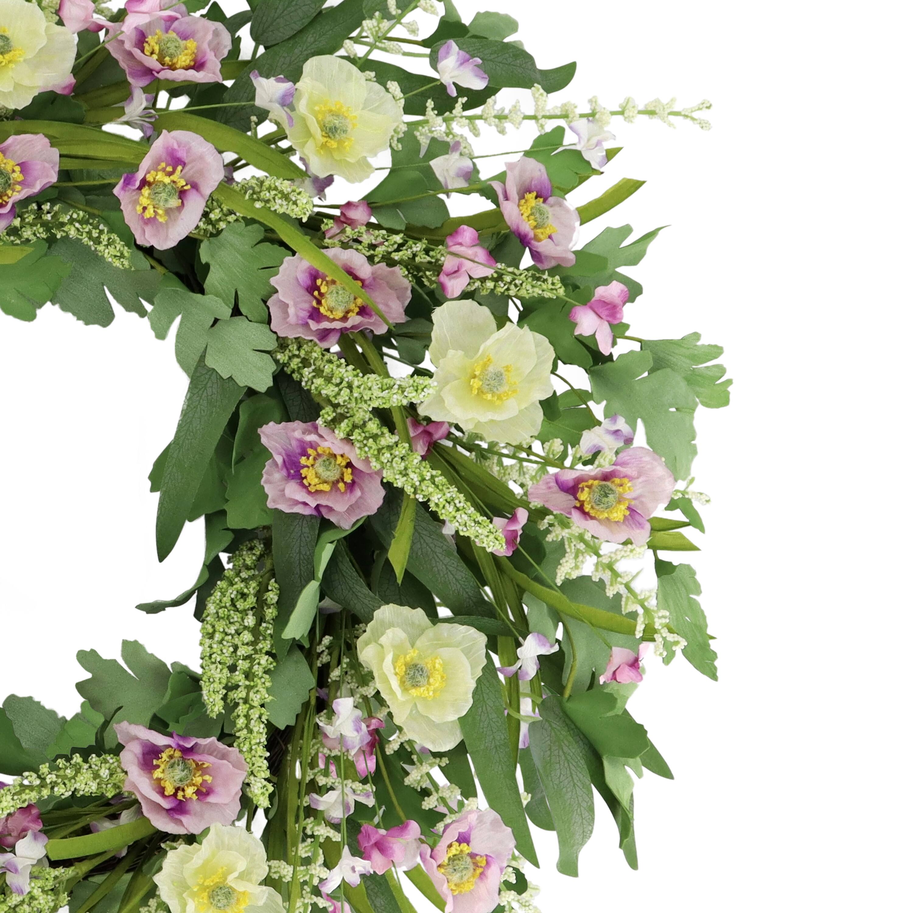 24&#x22; Artificial Poppy Spring Wreath