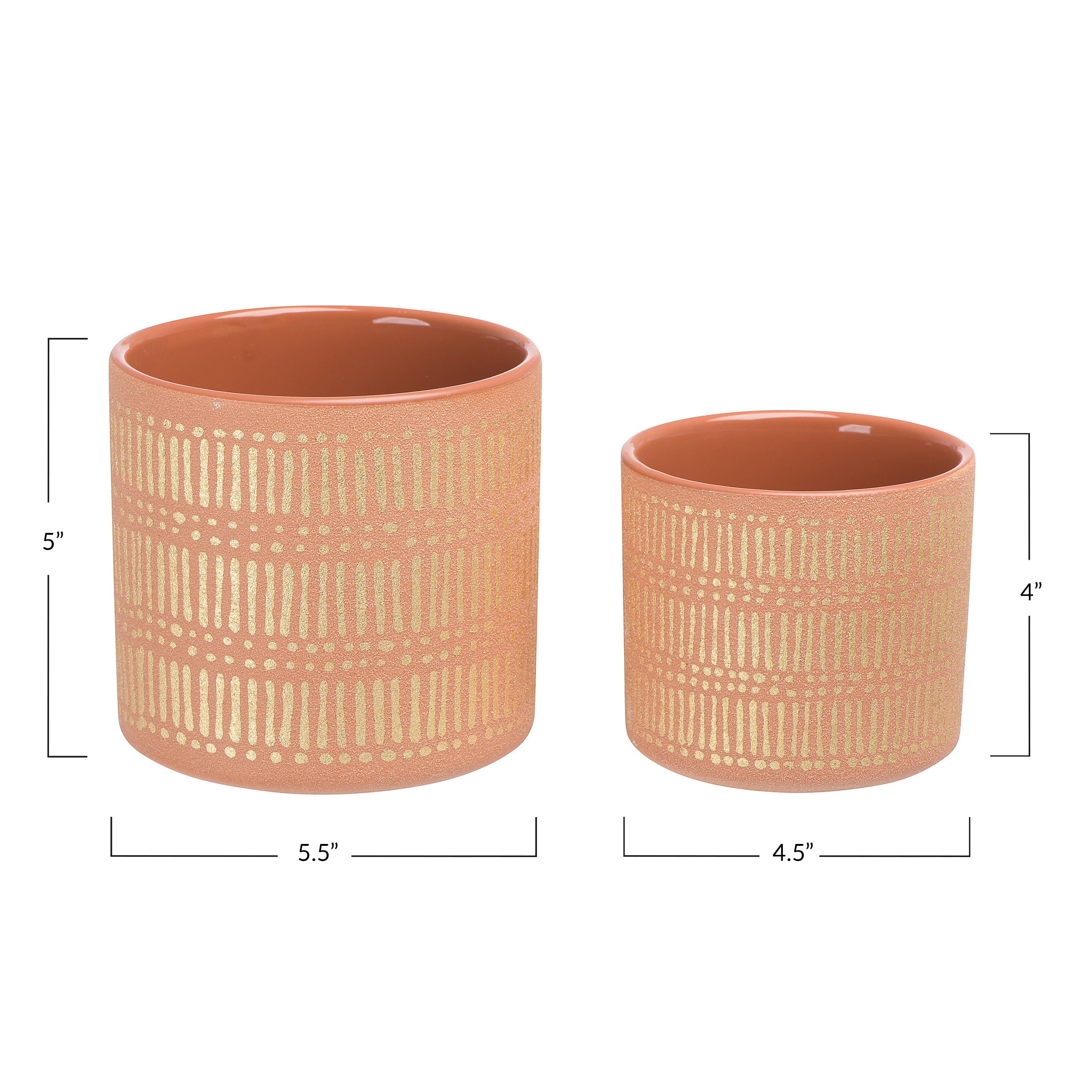 Coral Stoneware Pots with Gold Pattern Set