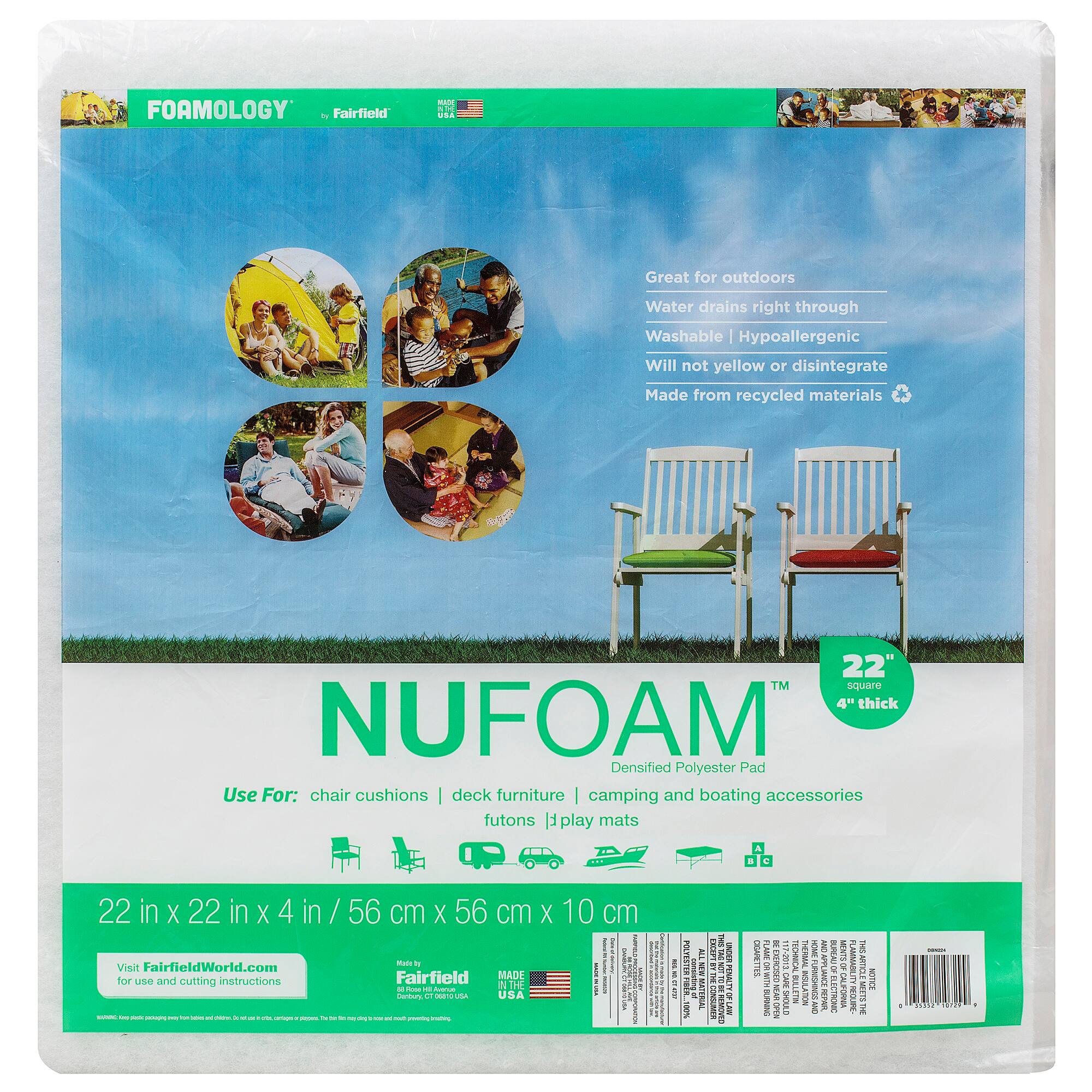 Foamology® NuFoam™ Polyester Pad, 22" x 22" x 4"