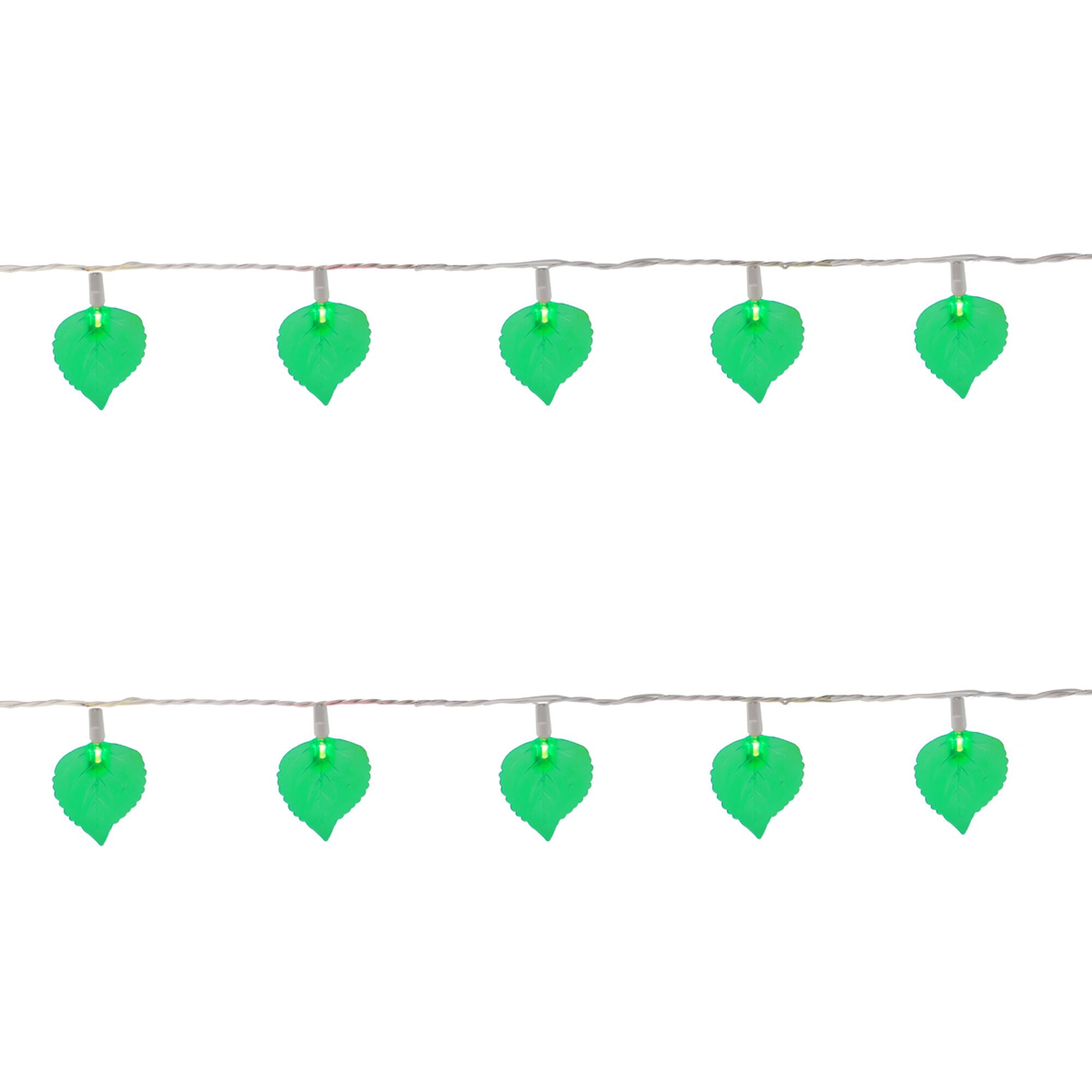 10ct. Battery Operated Green Leaf Shaped Novelty Christmas Light Set