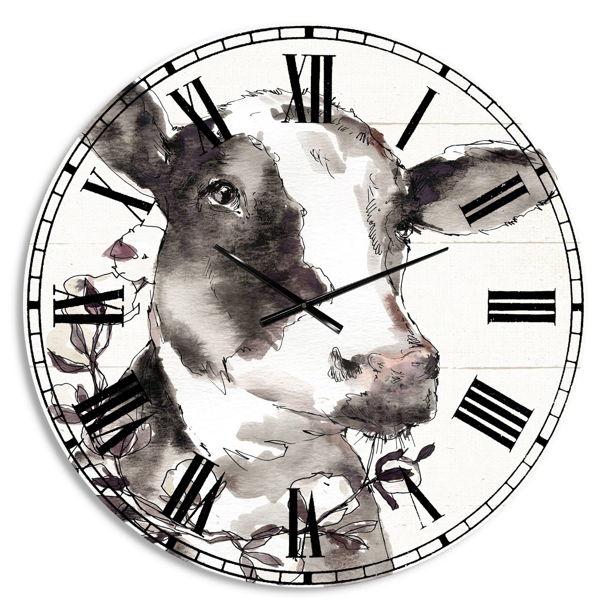 Designart &#x27;Cow Portrait Country Life Farmhouse Wall Clock