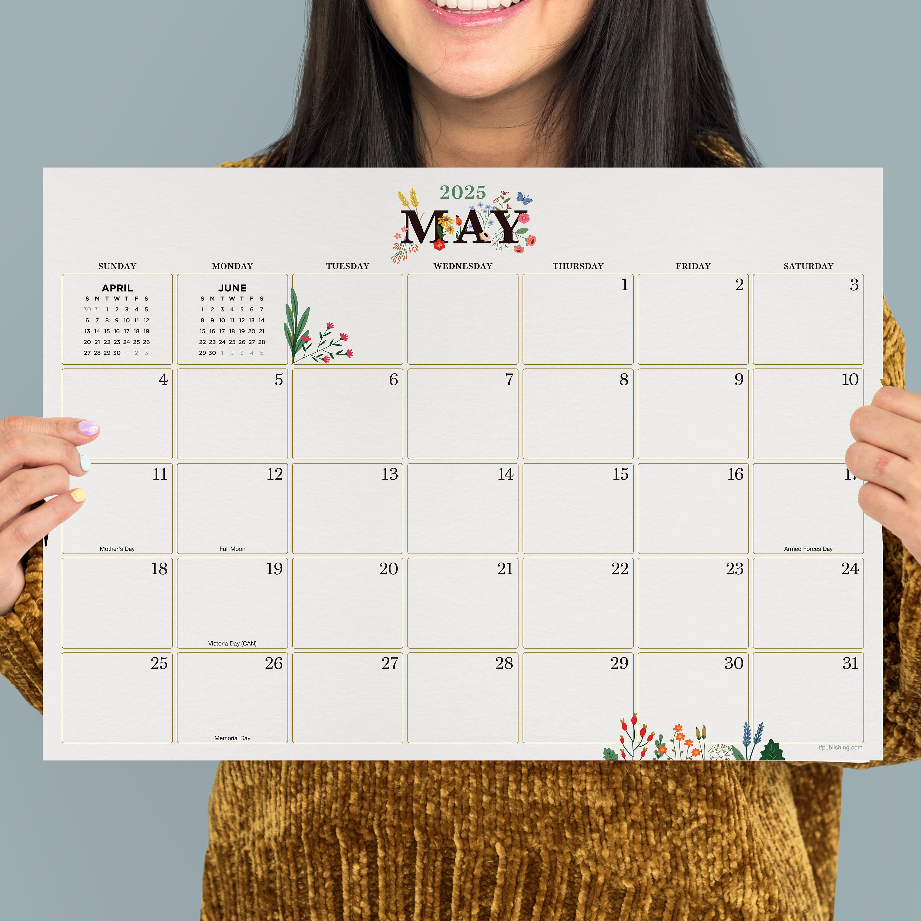 TF Publishing Medium 2025 Floral Monthly Blotter Desk Pad Calendar