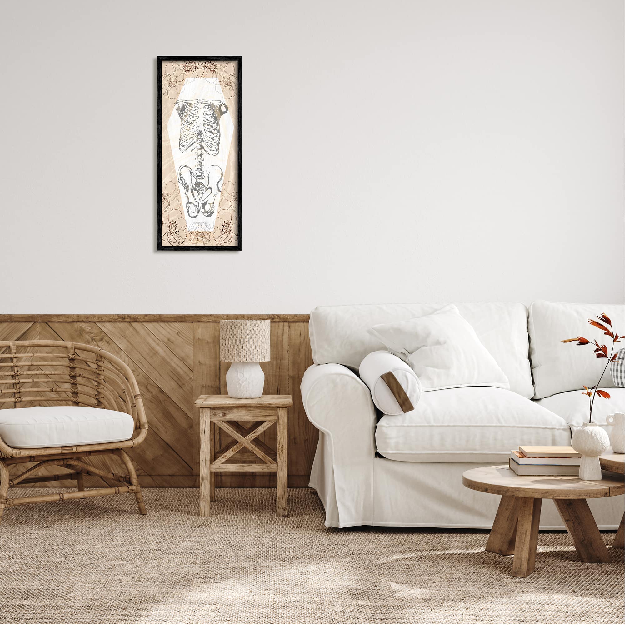 Stupell Industries Floral Skeleton Halloween Layered Framed Giclee Art