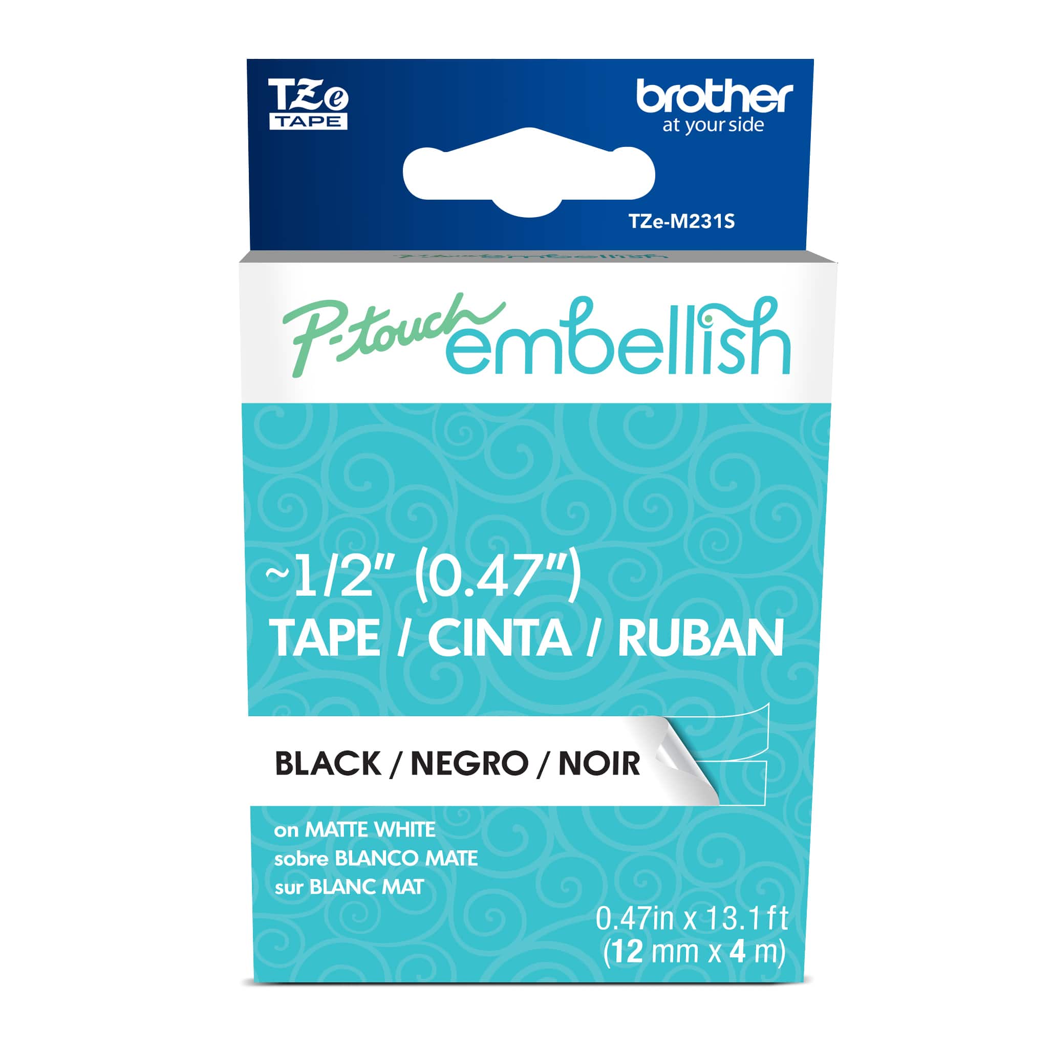6 Pack: Brother P-touch Embellish Tape, Black on Matte White