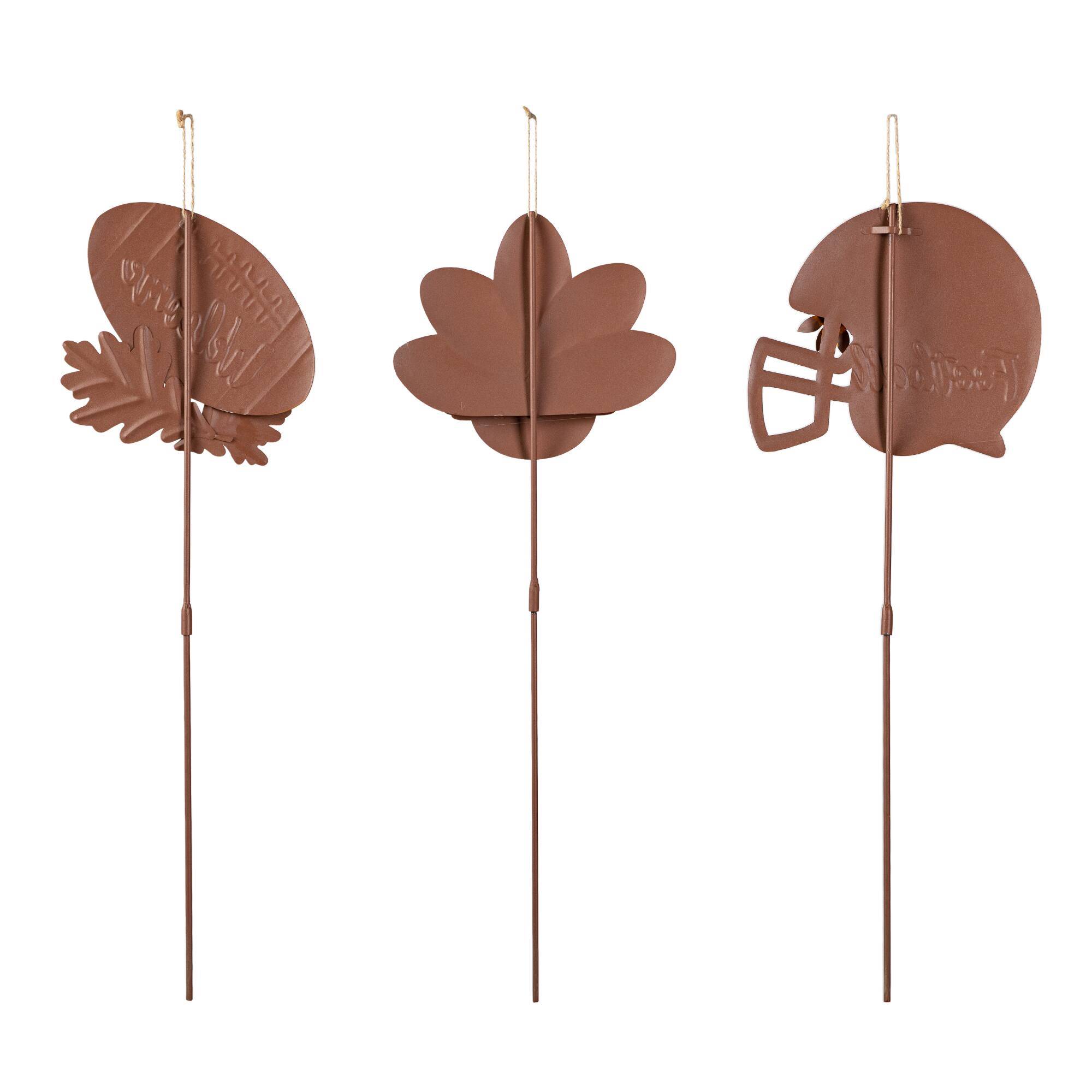 Glitzhome&#xAE; 24&#x22; Thanksgiving Metal Football &#x26; Turkey Yard Stakes Set