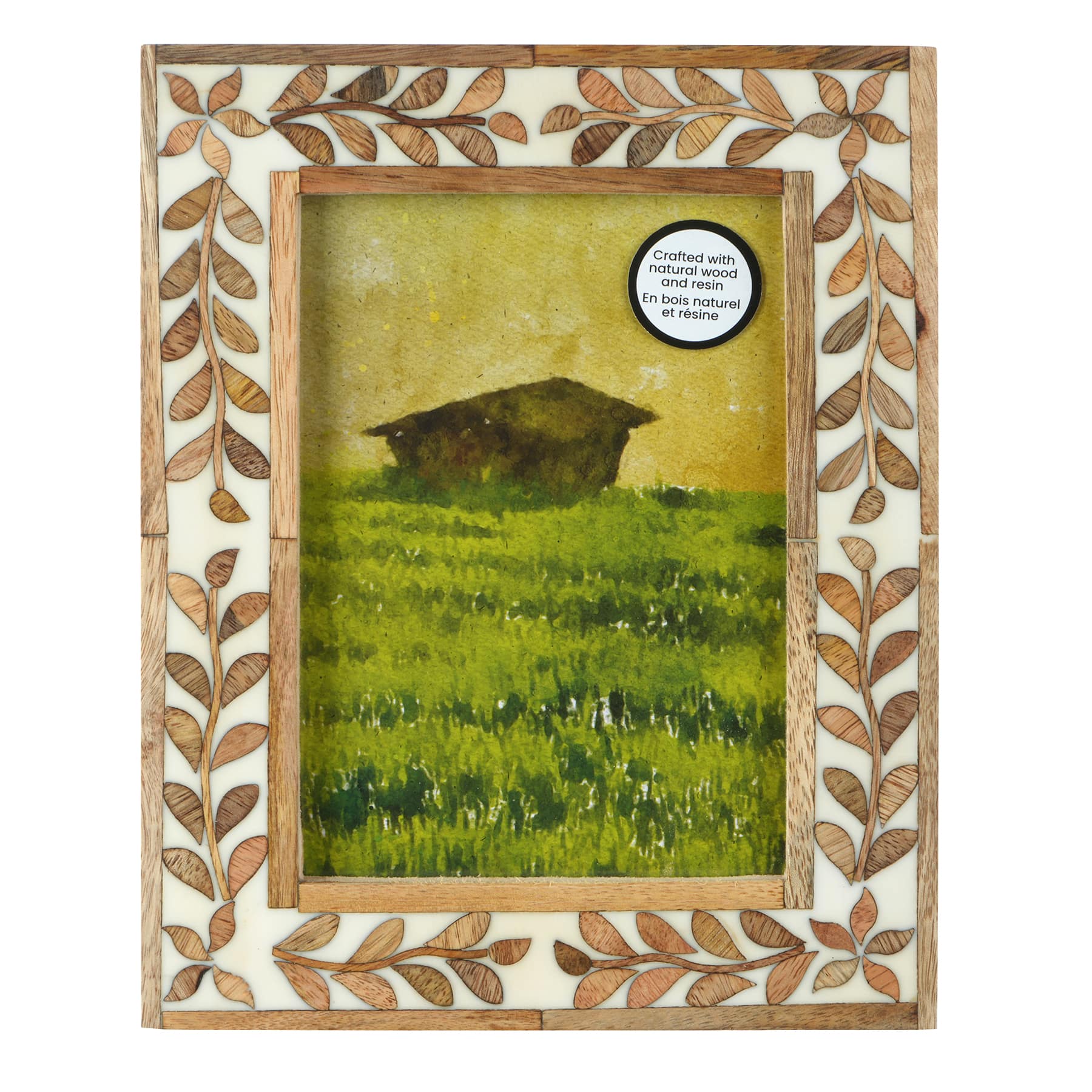 5&#x22; x 7&#x22; Brown &#x26; White Leaf Wood Tabletop Frame, Atelier by Studio D&#xE9;cor&#xAE;