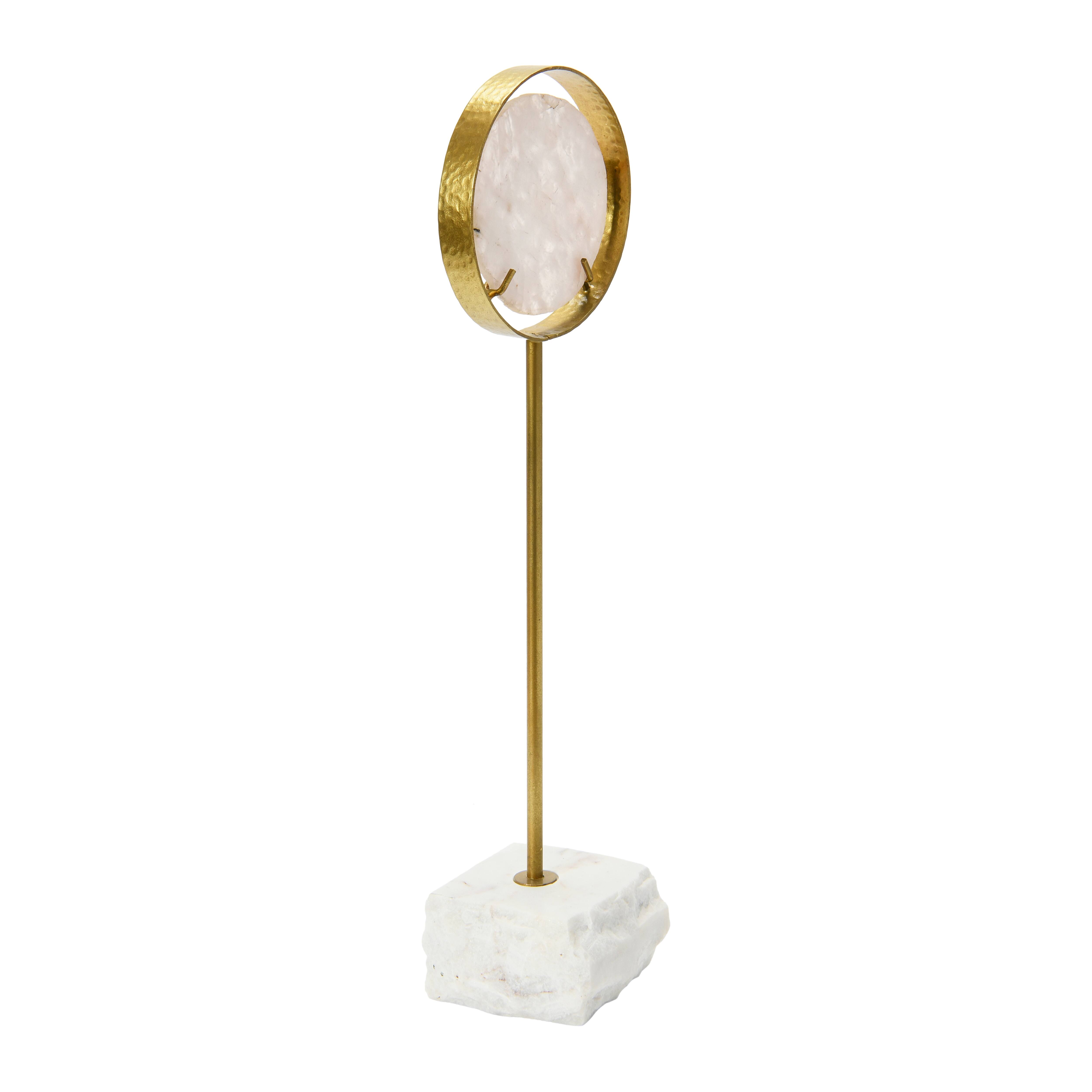 18&#x22; White Decorative Agate Accent on Metal &#x26; Marble Stand