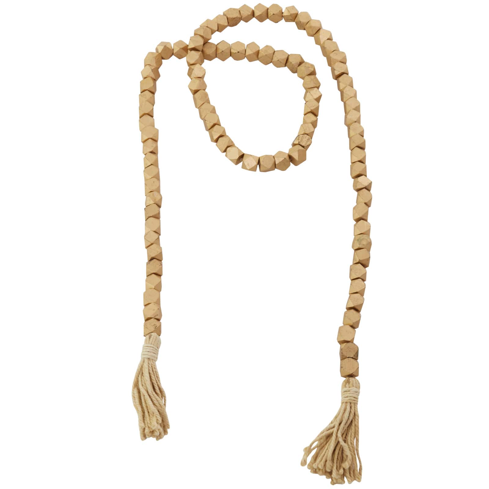 80" Bohemian Mango Wood Beads with Tassels Garland