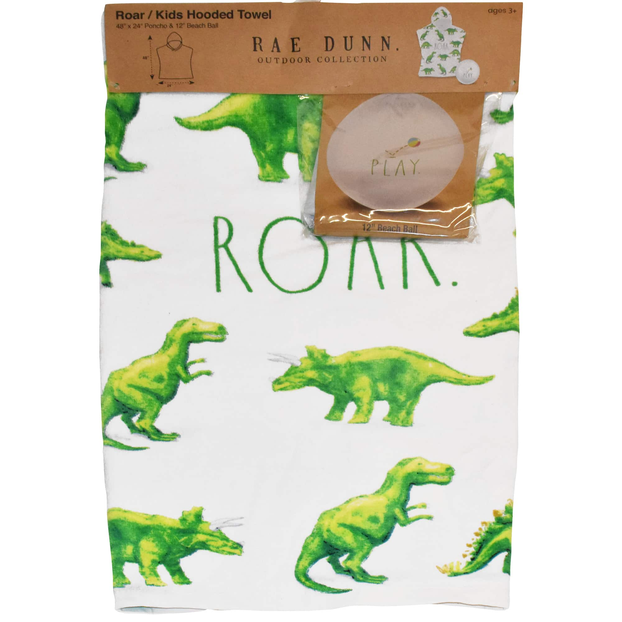 Rae Dunn Roar Dinosaur Kids Hooded Towel &#x26; Beach Ball Set