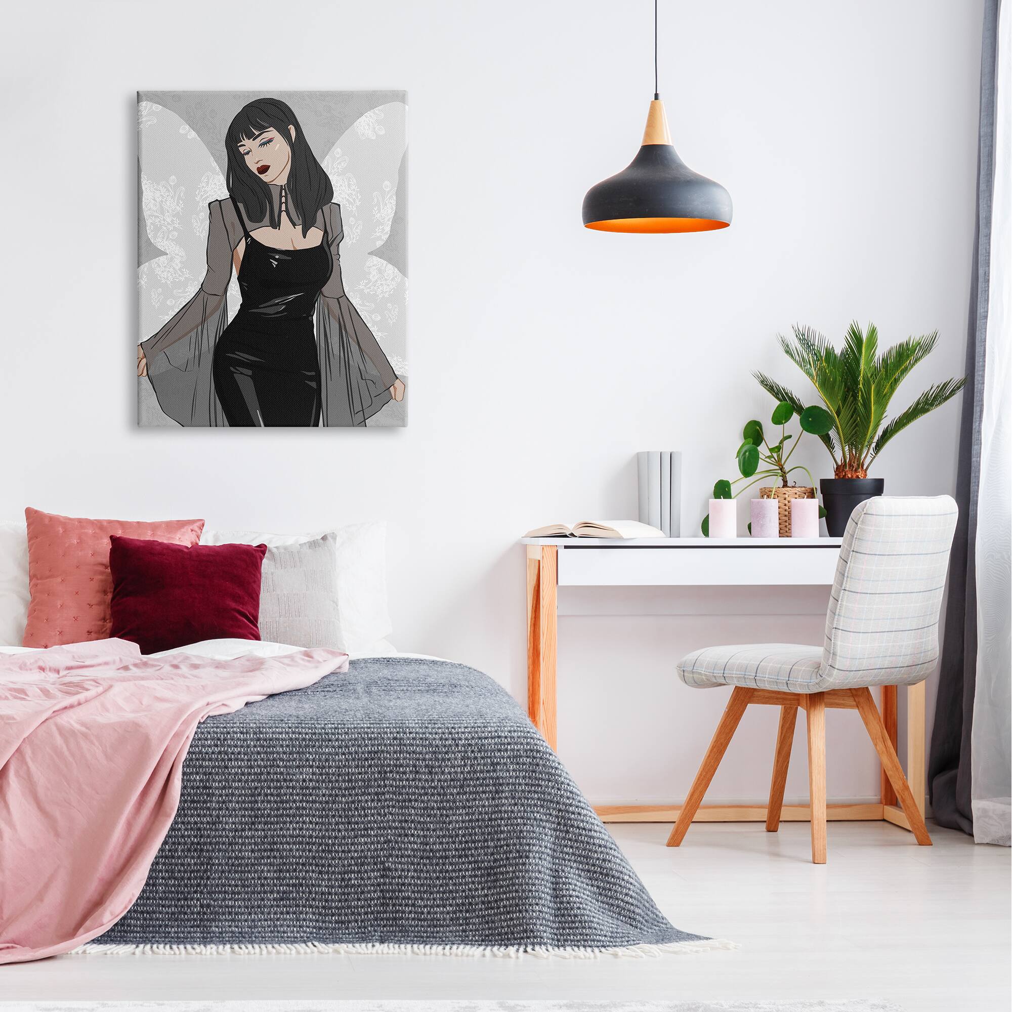 Stupell Industries Goth Fashion Girl Botanical Pattern Canvas Wall Art