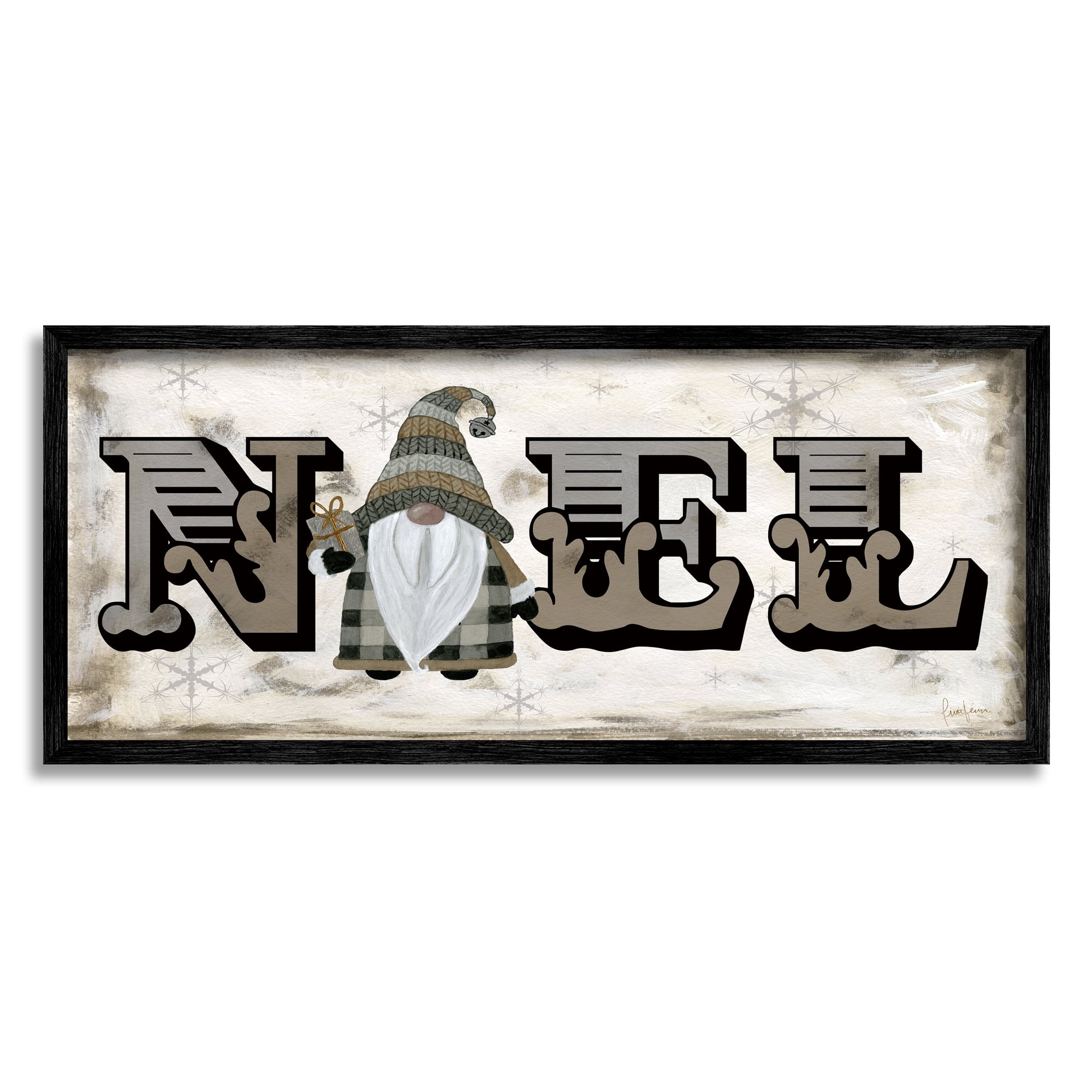 Stupell Industries Vintage Gnome Noel Phrase Framed Giclee Art