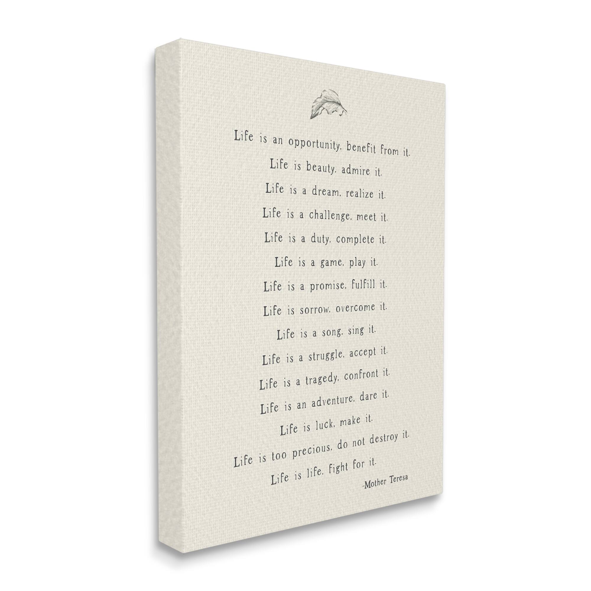 Stupell Industries Uplifting Inspirational Mother Theresa Life Quote Canvas Wall Art