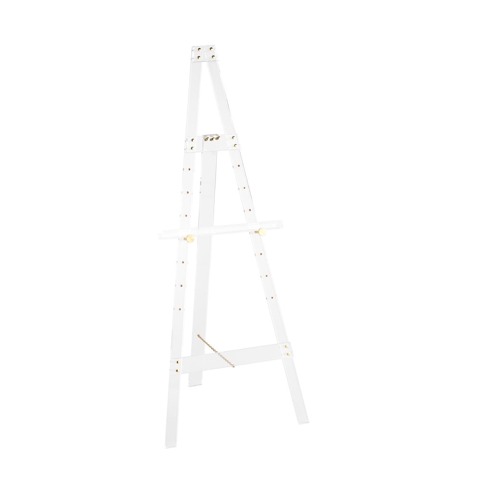 56" Clear Acrylic Plastic Adjustable 7-Tier Display Easel with Gold Metal Hardware & Chain Support