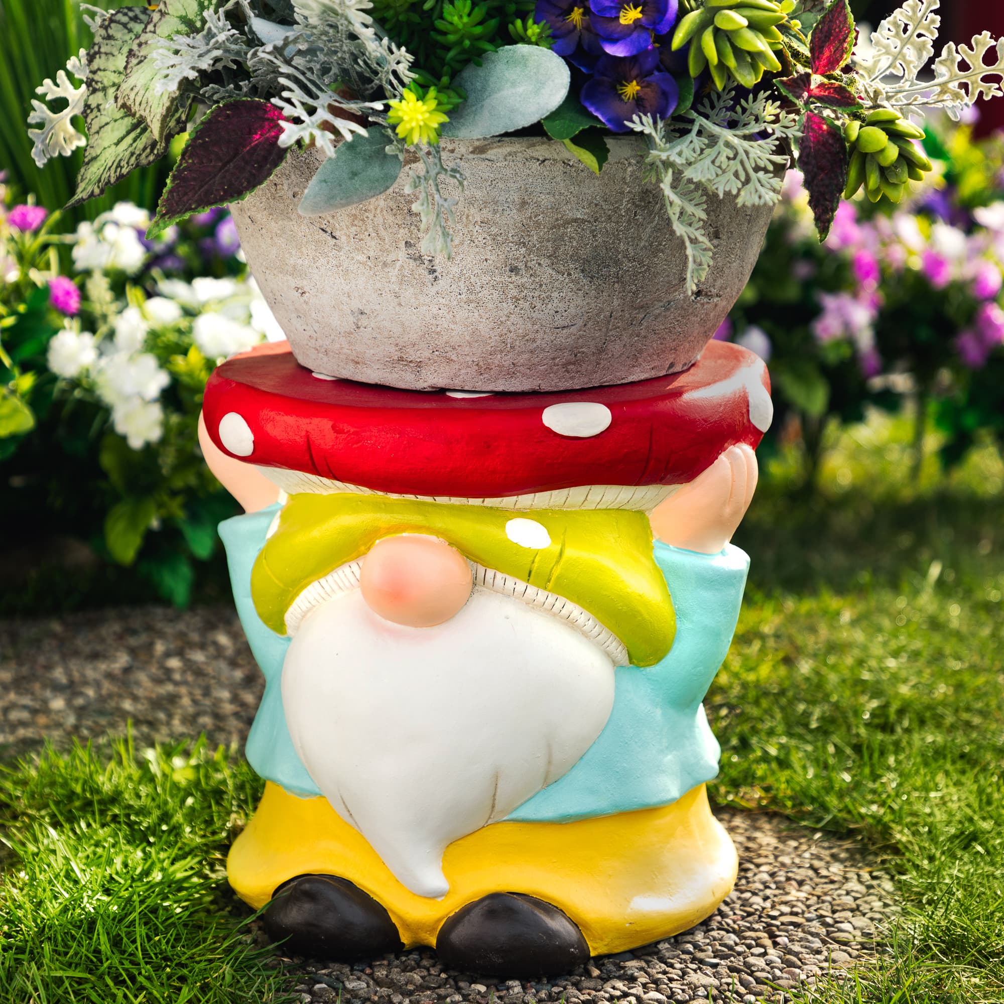 12.25&#x22; Gnome Mushroom Outdoor Garden Plant Stand