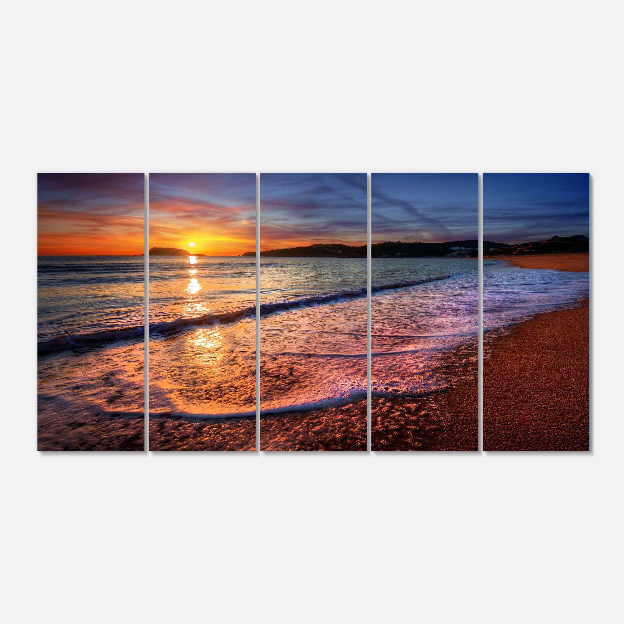Designart - Foaming Waves at Beautiful Sunset - Seashore Canvas Art Print