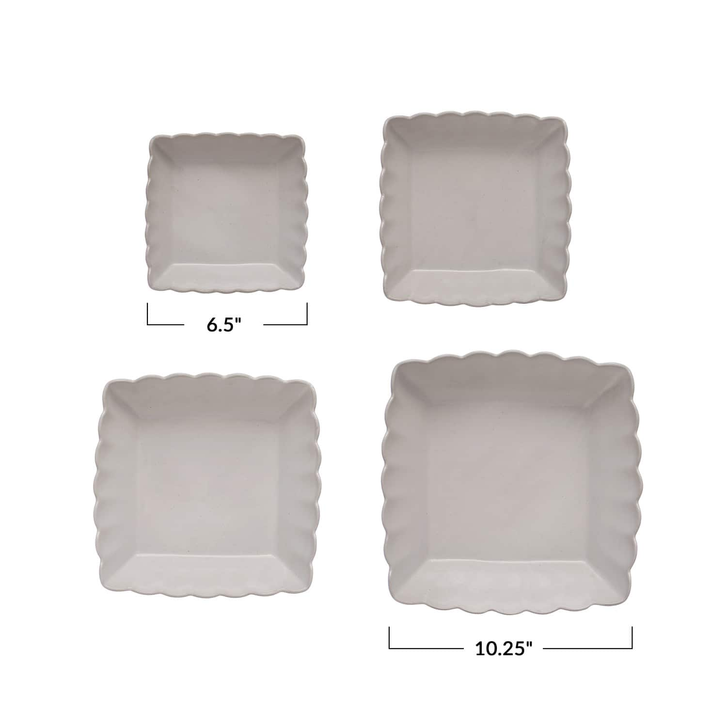 Matte White Square Stoneware Scalloped Edge Serving Dish Set