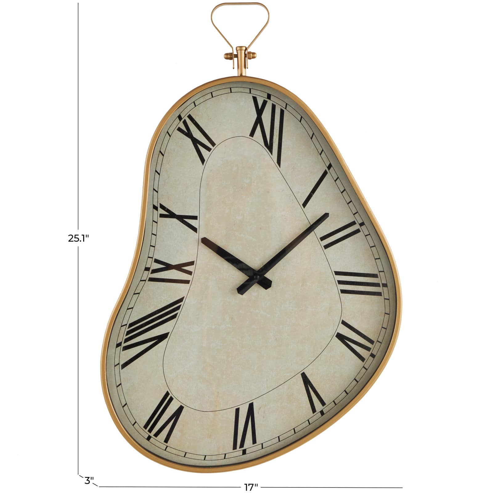 25" x 17" White Metal Wavy Decorative Wall Clock with Gold Frame & Black Accents