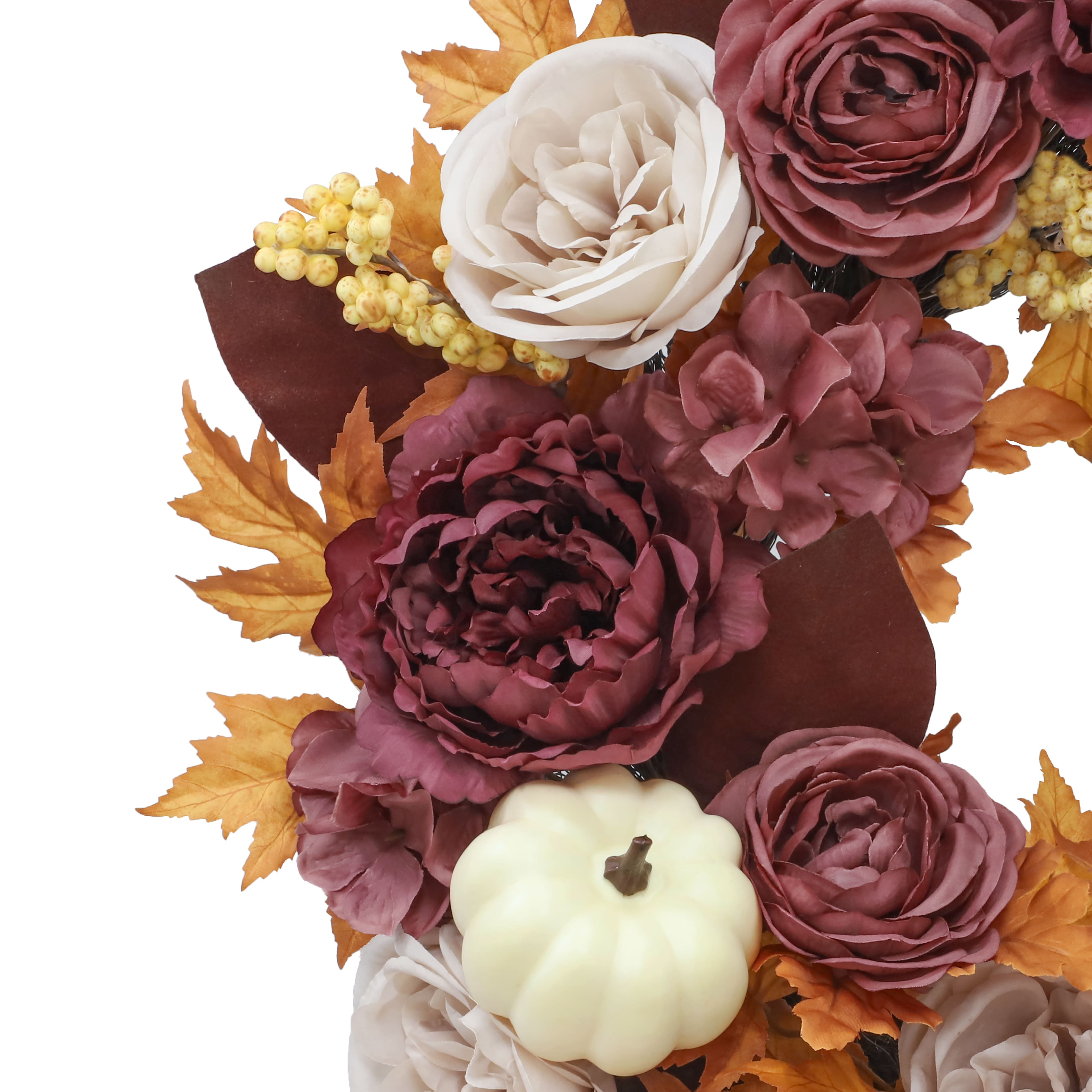 24&#x22; Peony, Rose &#x26; Pumpkin Wreath by Ashland&#xAE;