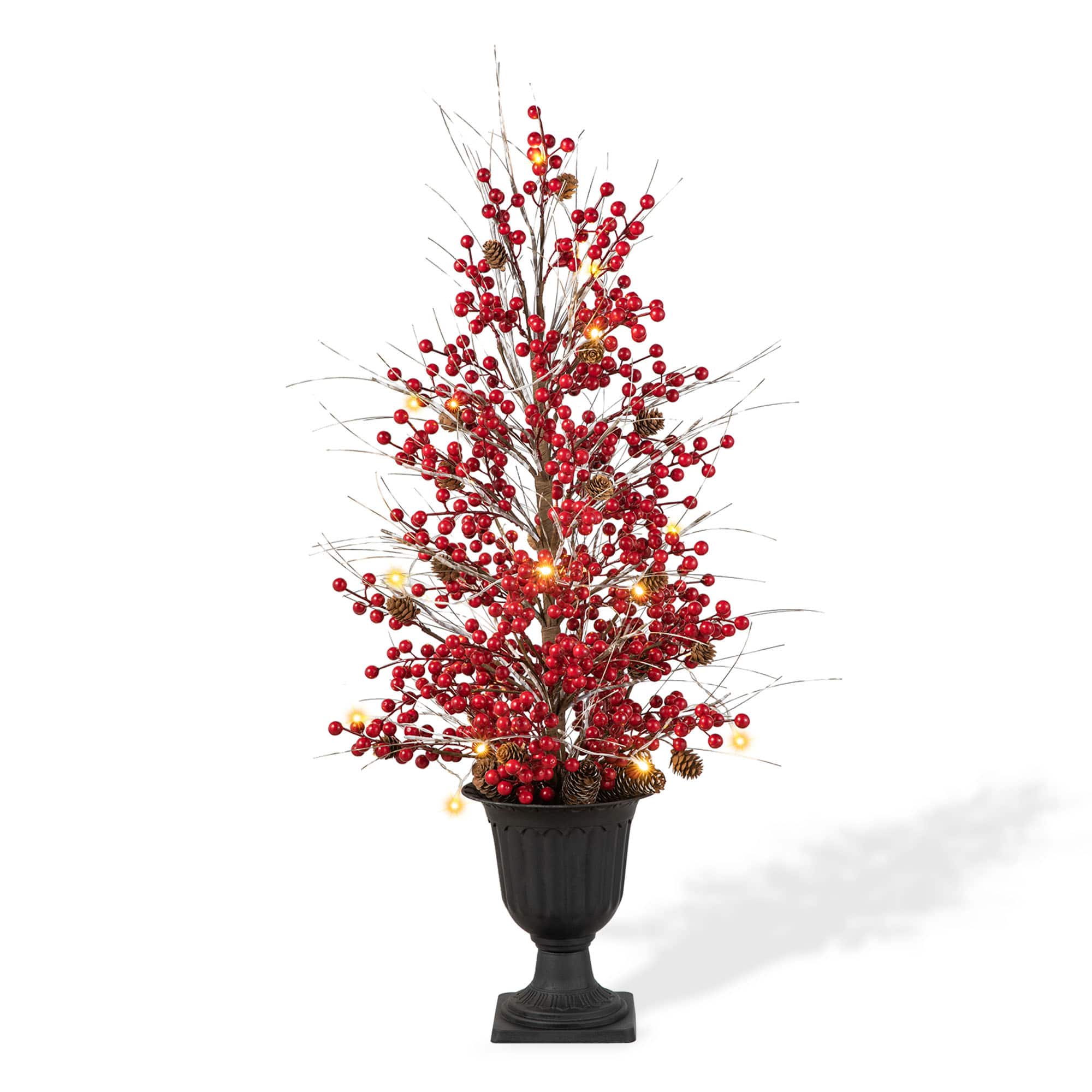 3ft. Pre-Lit Berry &#x26; Pinecone Artificial Urn Christmas Porch Tree, Warm White LED Lights