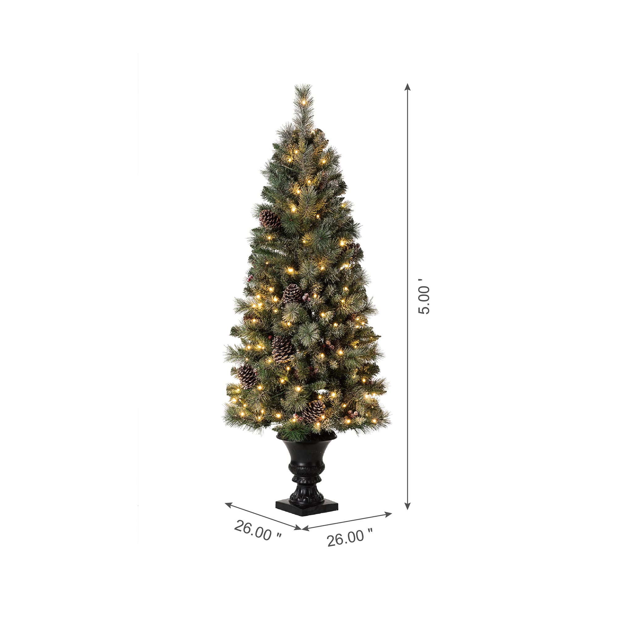 5ft. Pre-Lit Flocked Pine Artificial Christmas Tree in Black Urn, Warm White Lights