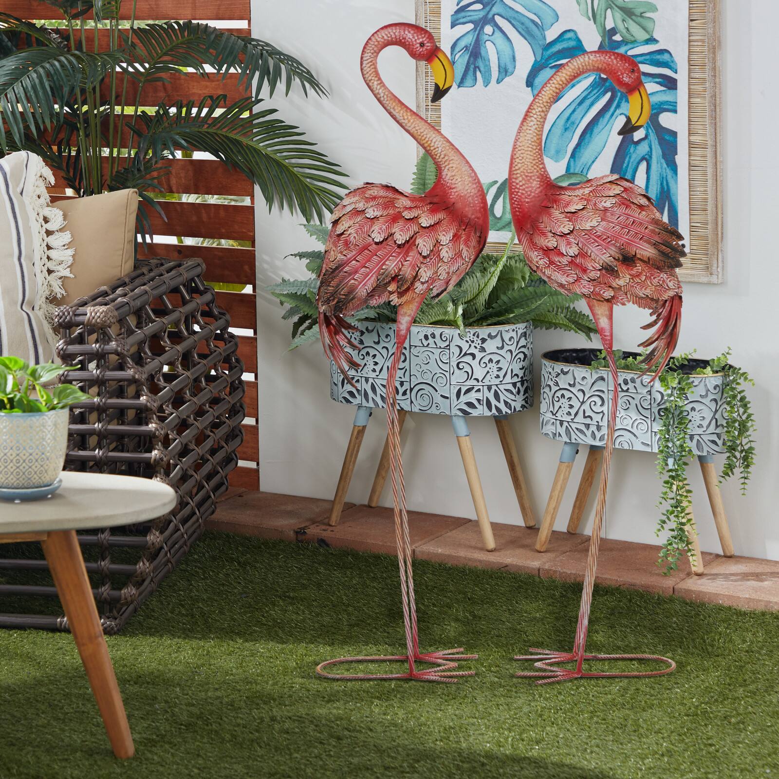 Pink Flamingo Garden Sculpture Set