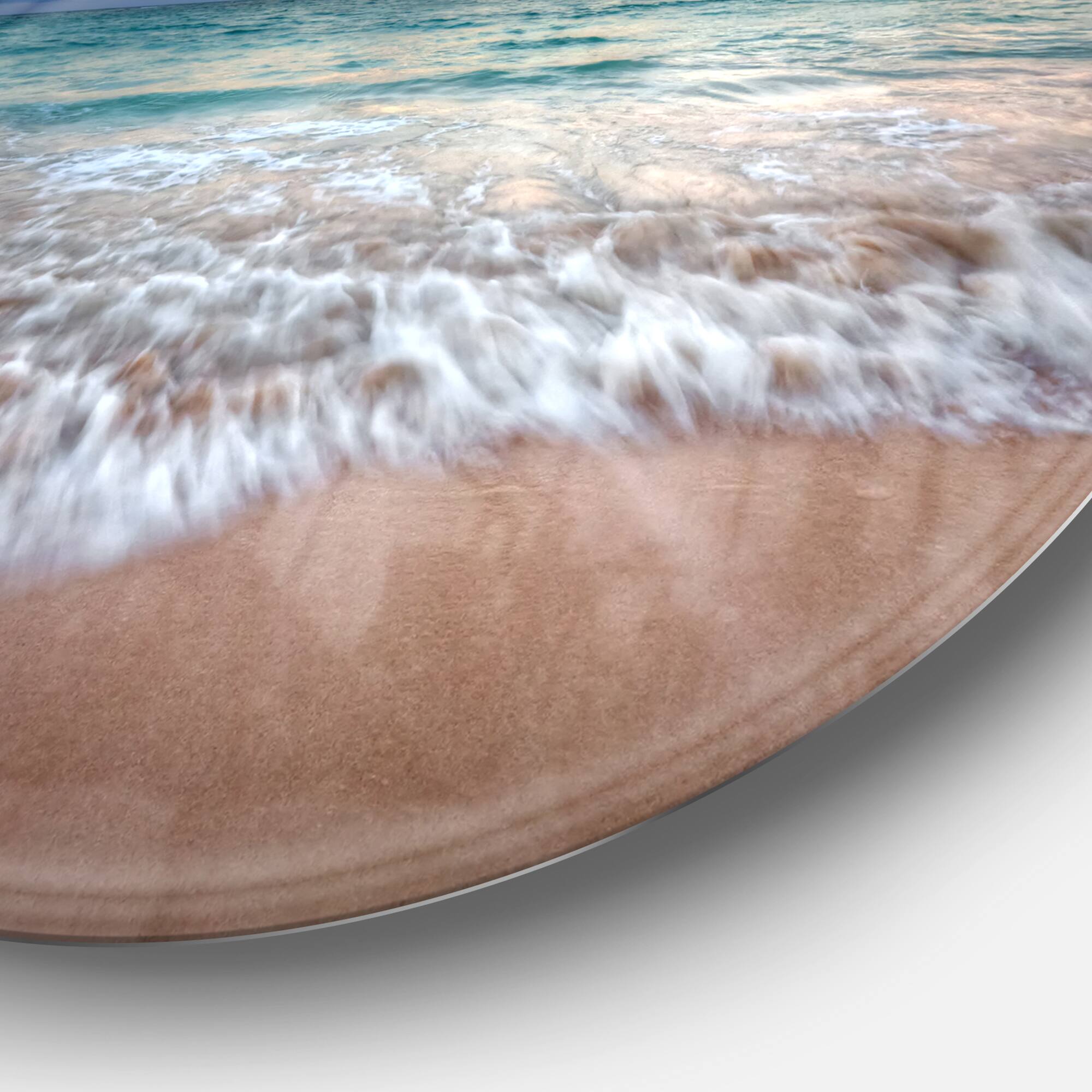 Designart - Waves Crashing Serene Seashore' Seascape Metal Circle Wall Art
