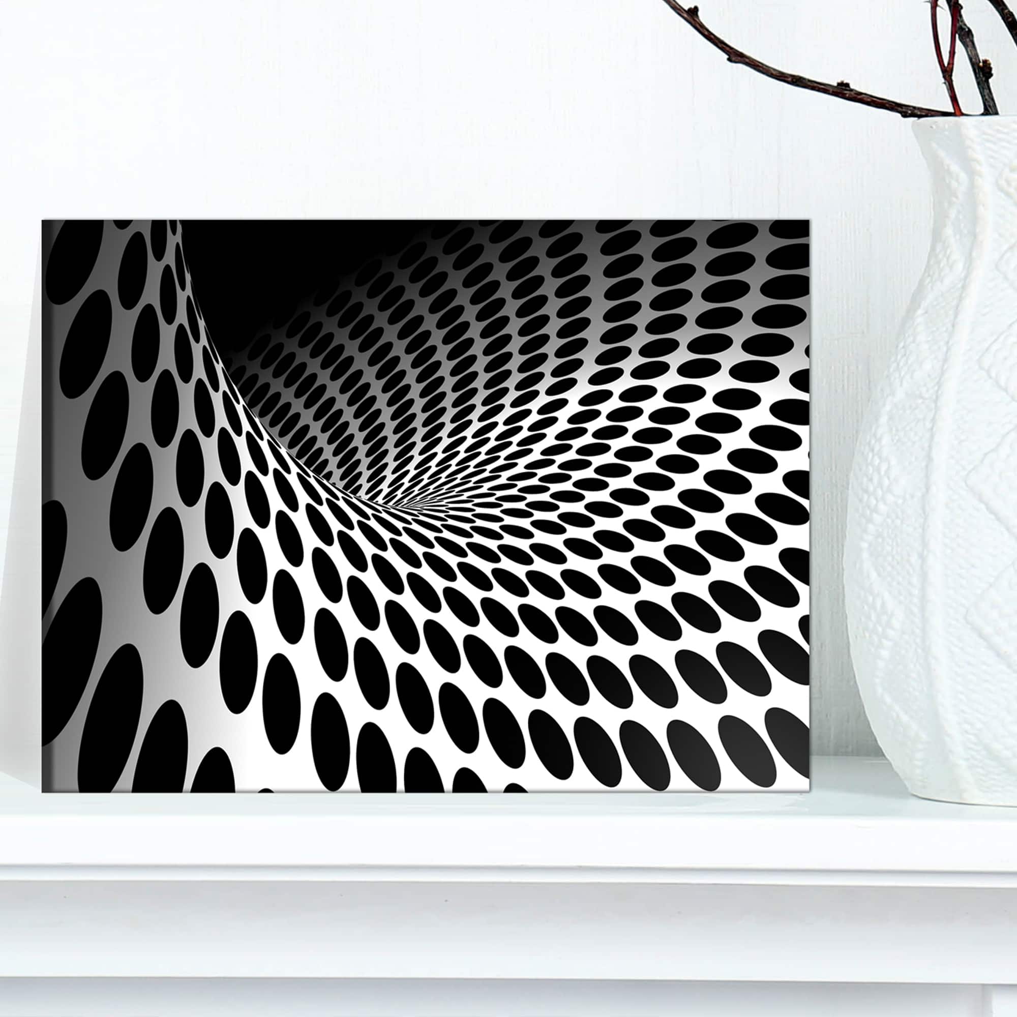 Designart - Waves and Circles Black n’ White - Contemporary Canvas Art Print