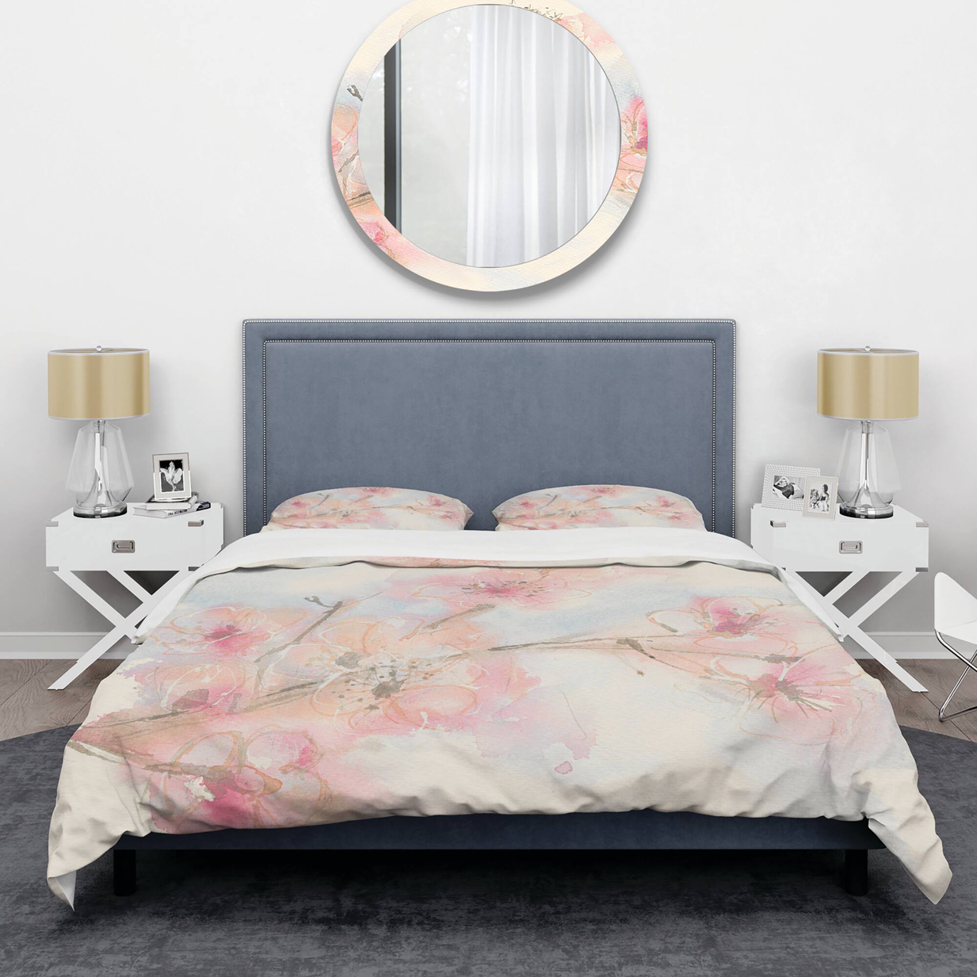 Designart &#x27;Pink Blossoms Branch&#x27; Shabby Bedding Set - Duvet Cover &#x26; Shams