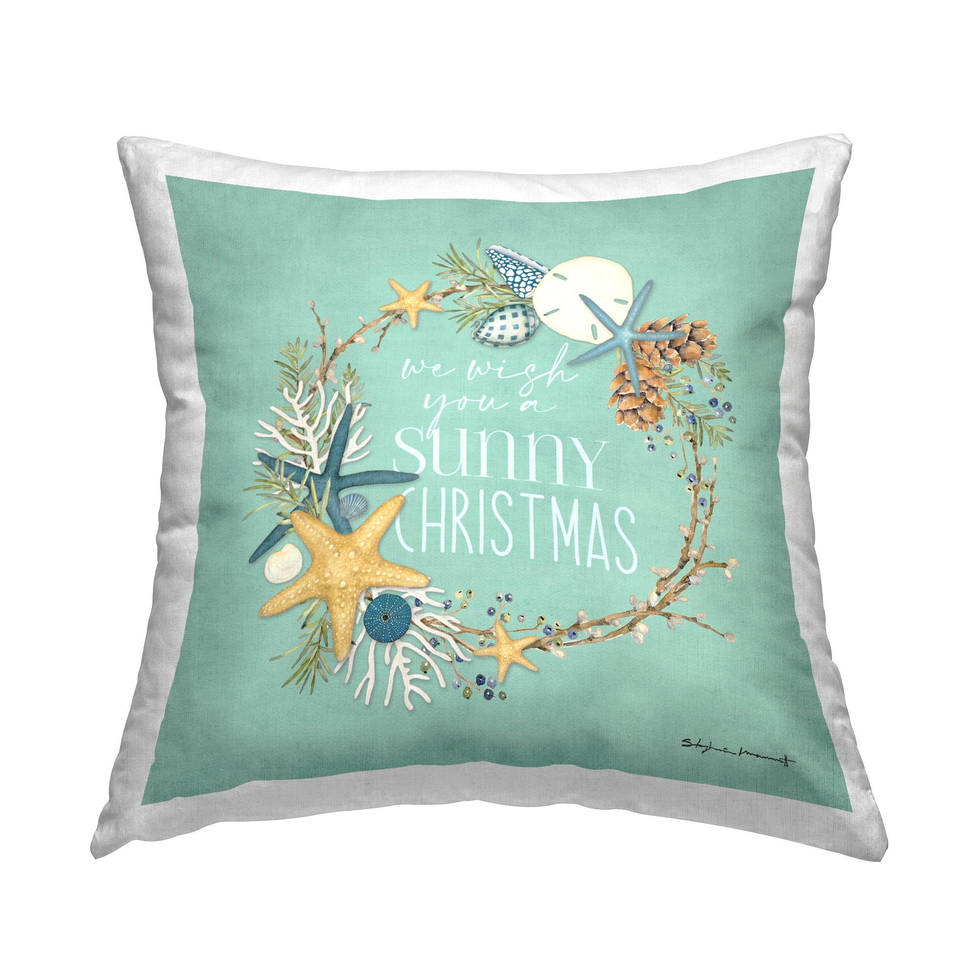 Stupell Industries Wish You Sunny Christmas Wreath Throw Pillow