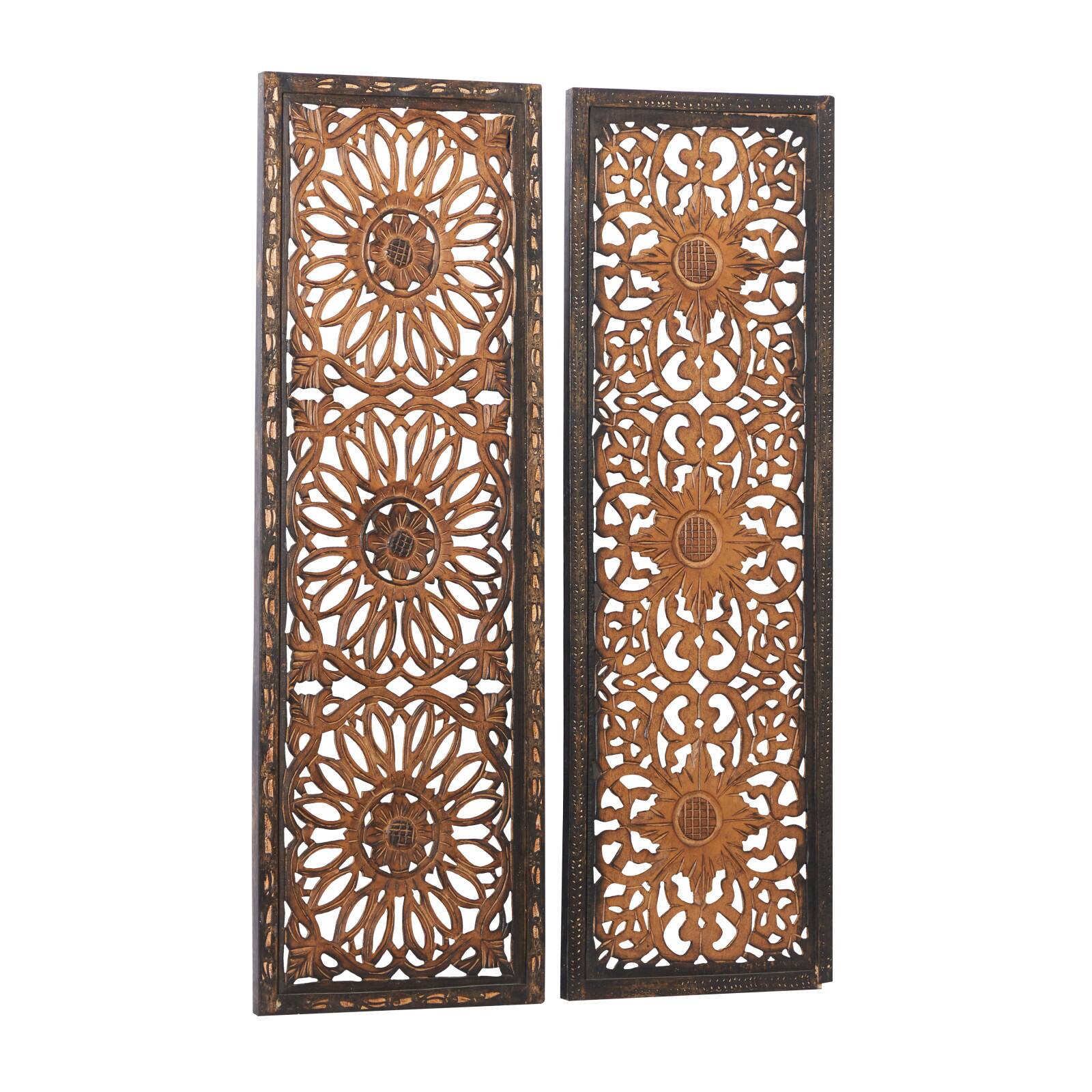 Set of 2 Brown Wood Traditional Wall Decor, 48&#x22; x 16&#x22;