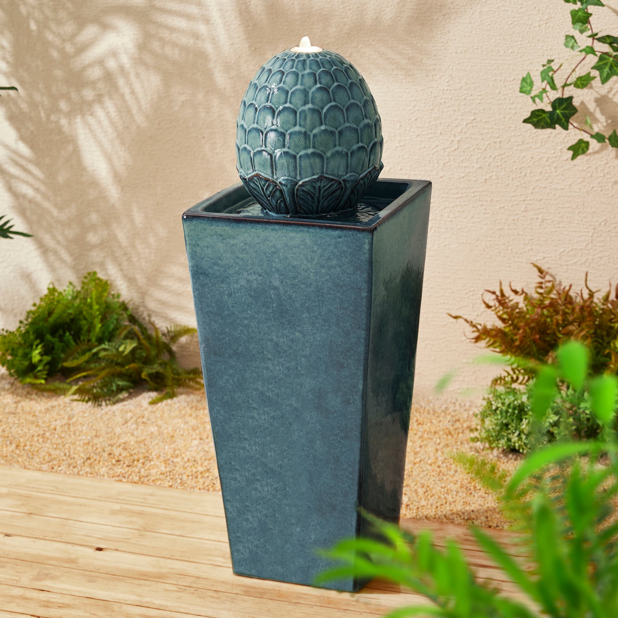 Glitzhome&#xAE; 36&#x22; LED Artichoke Pedestal Ceramic Fountain