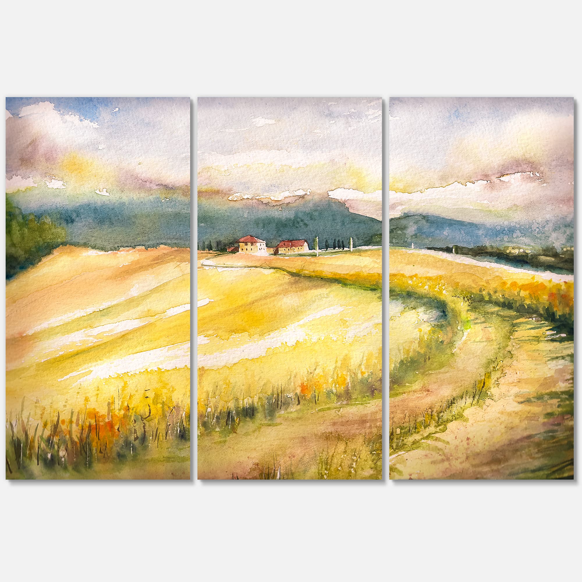 Designart - Golden Fields of Tuscany Italy - Country Canvas Wall Art Print