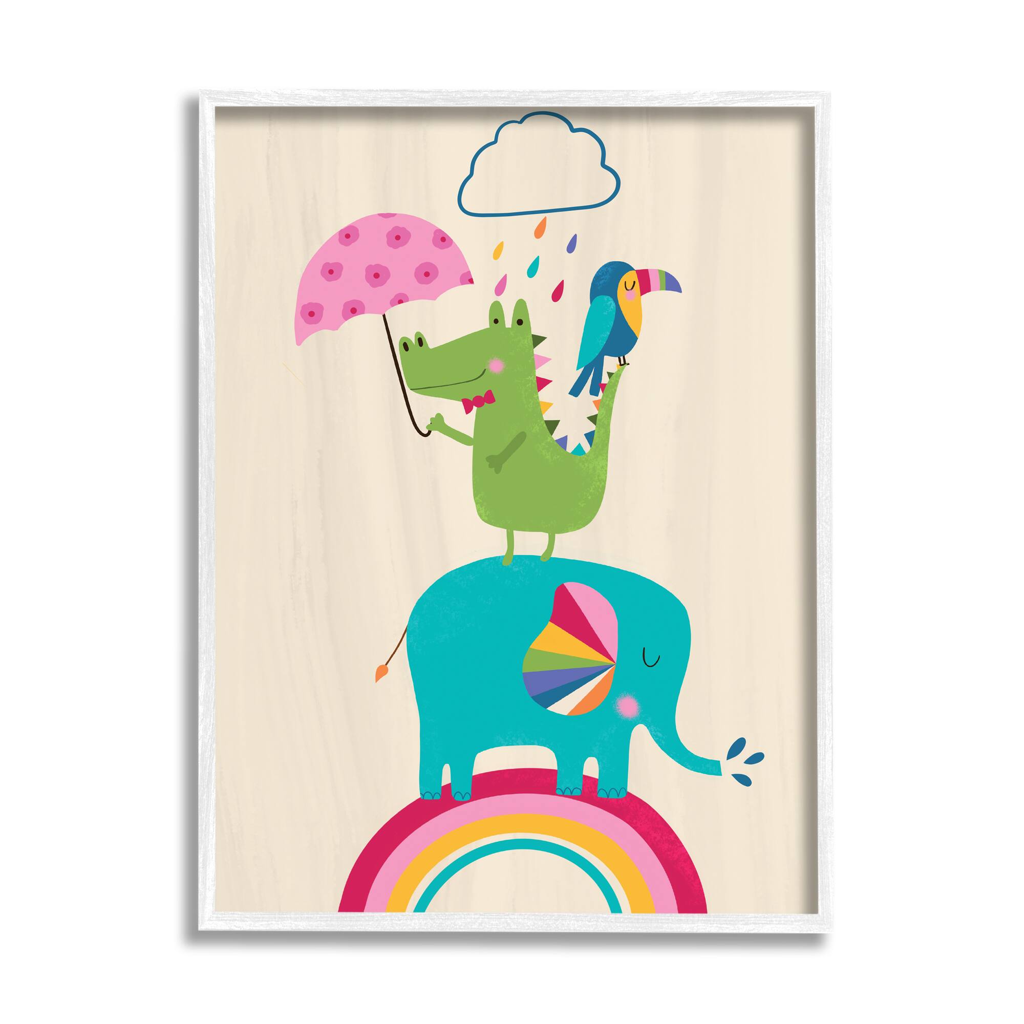 Stupell Industries Animals Standing On Rainbow Wall Art
