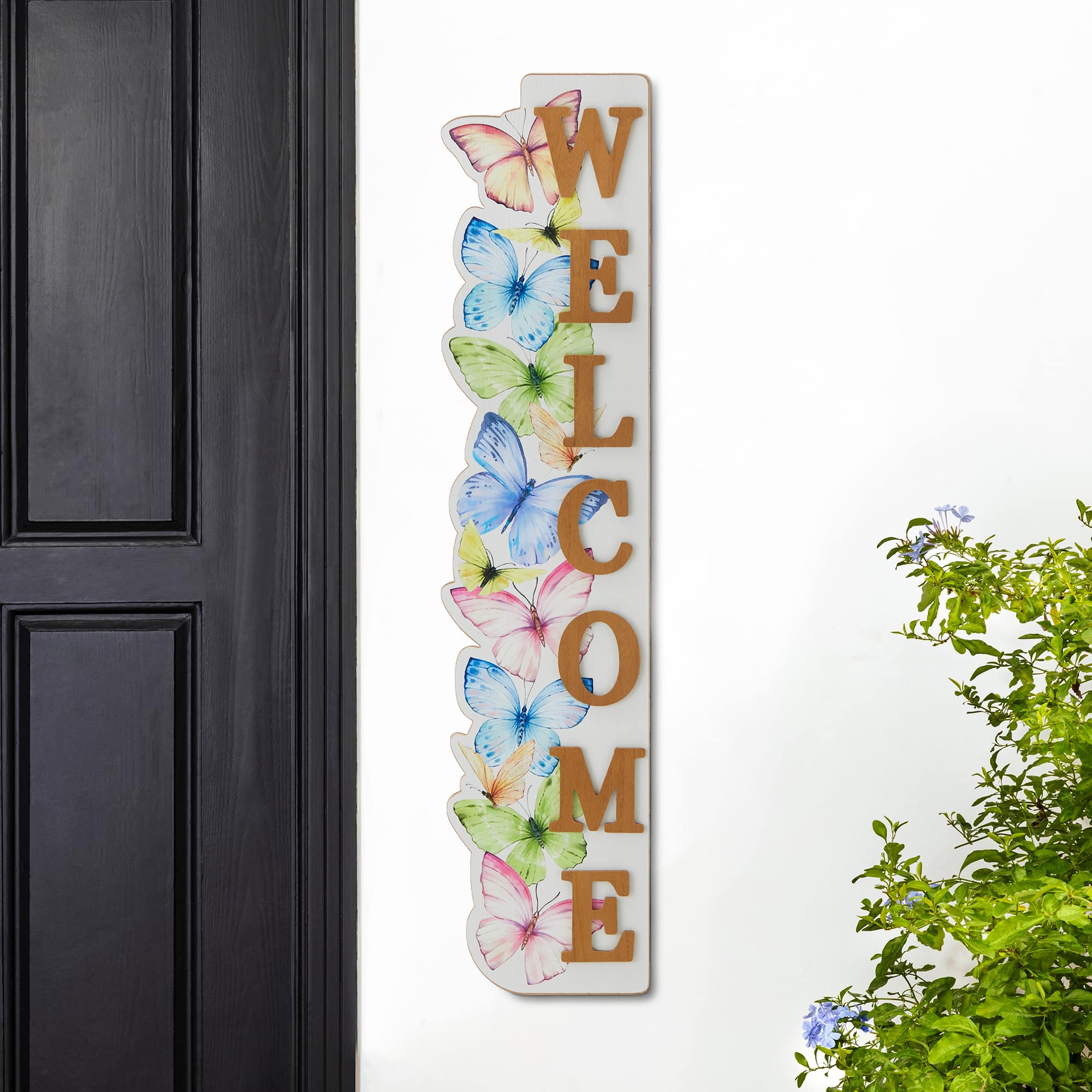 Glitzhome® 42" Wood Butterfly WELCOME Porch Sign