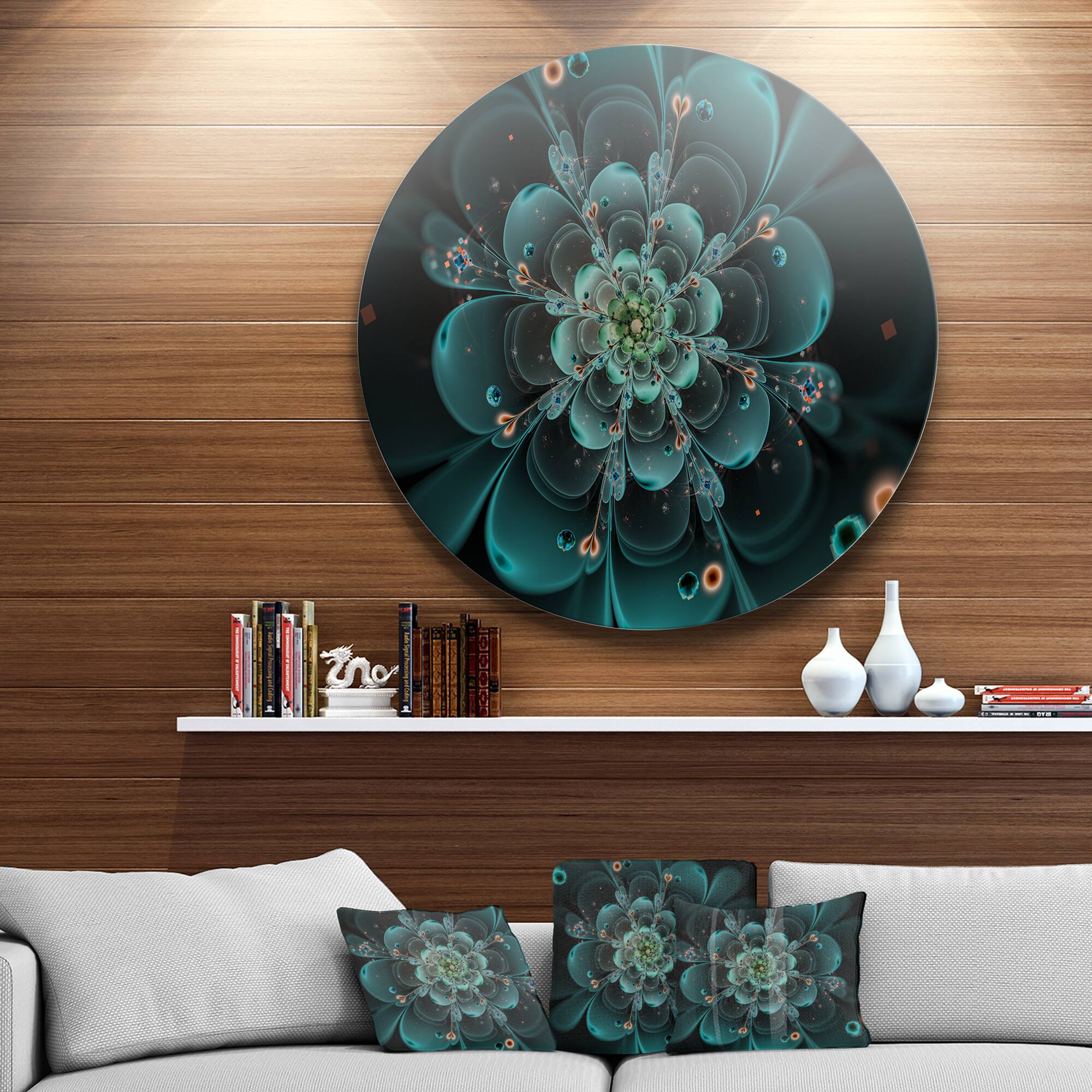 Designart - Full Bloom Fractal Flower in Blue&#x27; Large Flower Metal Circle Wall Art