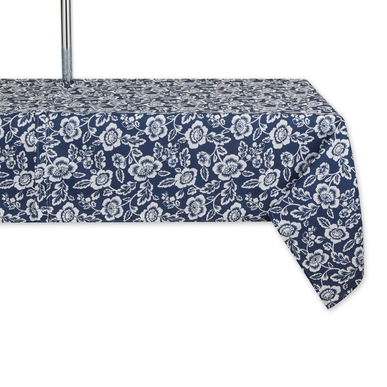 Nautical Blue Floral Print Outdoor Tablecloth with Zipper, 60" x 84"