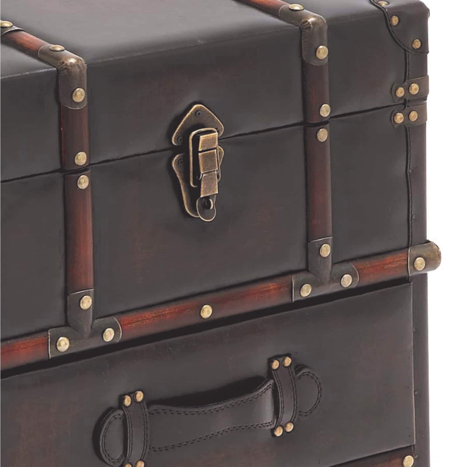 23&#x22; Dark Brown Faux Leather &#x26; Wood Traditional Cabinet