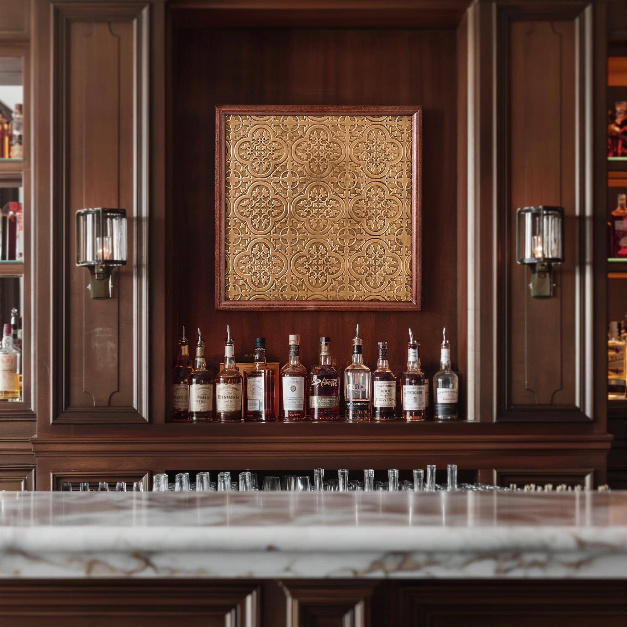 American Art Decor Embossed and Framed Gold Tile Bar Wall Decor - 24" x 24" x 1"