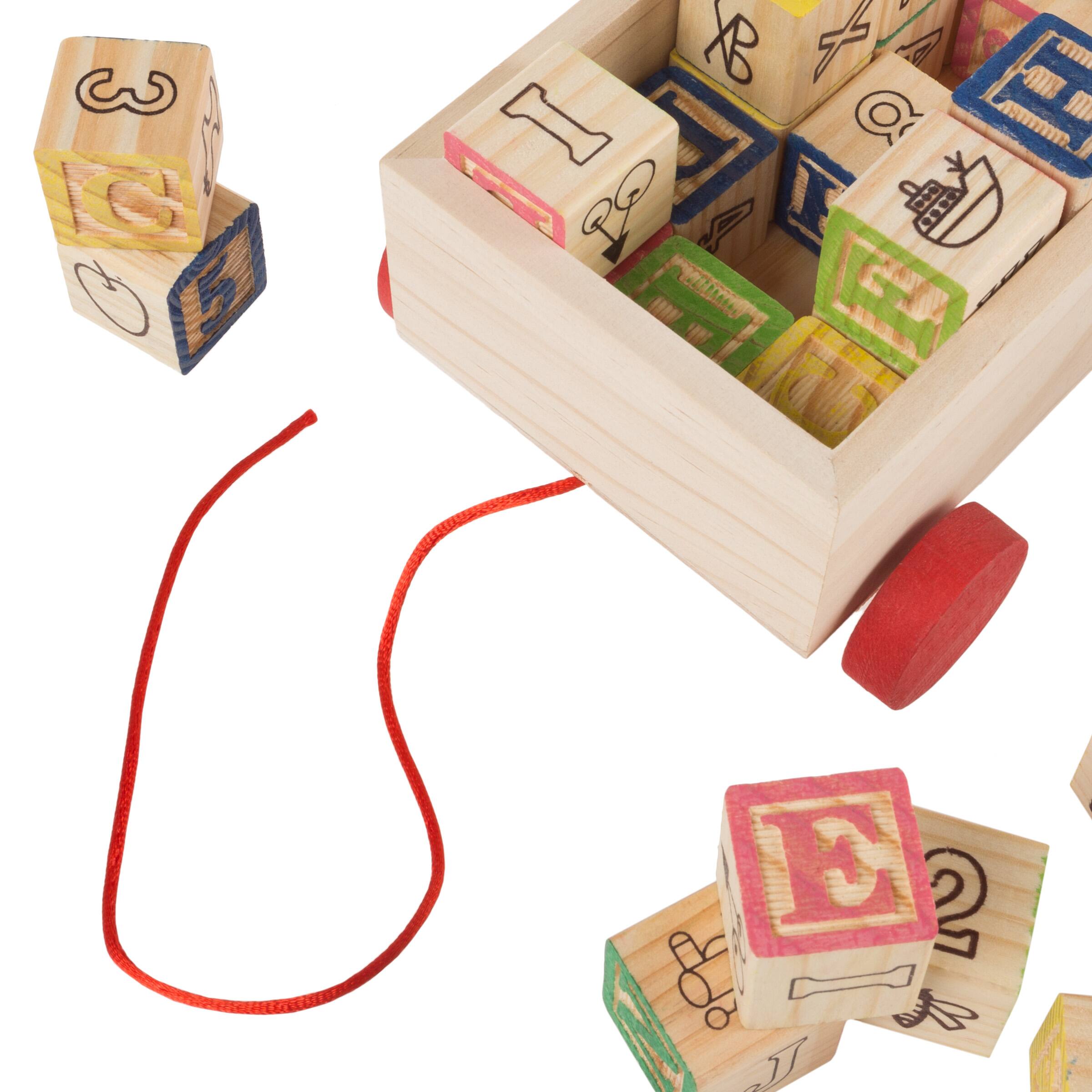 Toy Time ABC &#x26; 123 Wooden Blocks with Pull Cart Storage Box