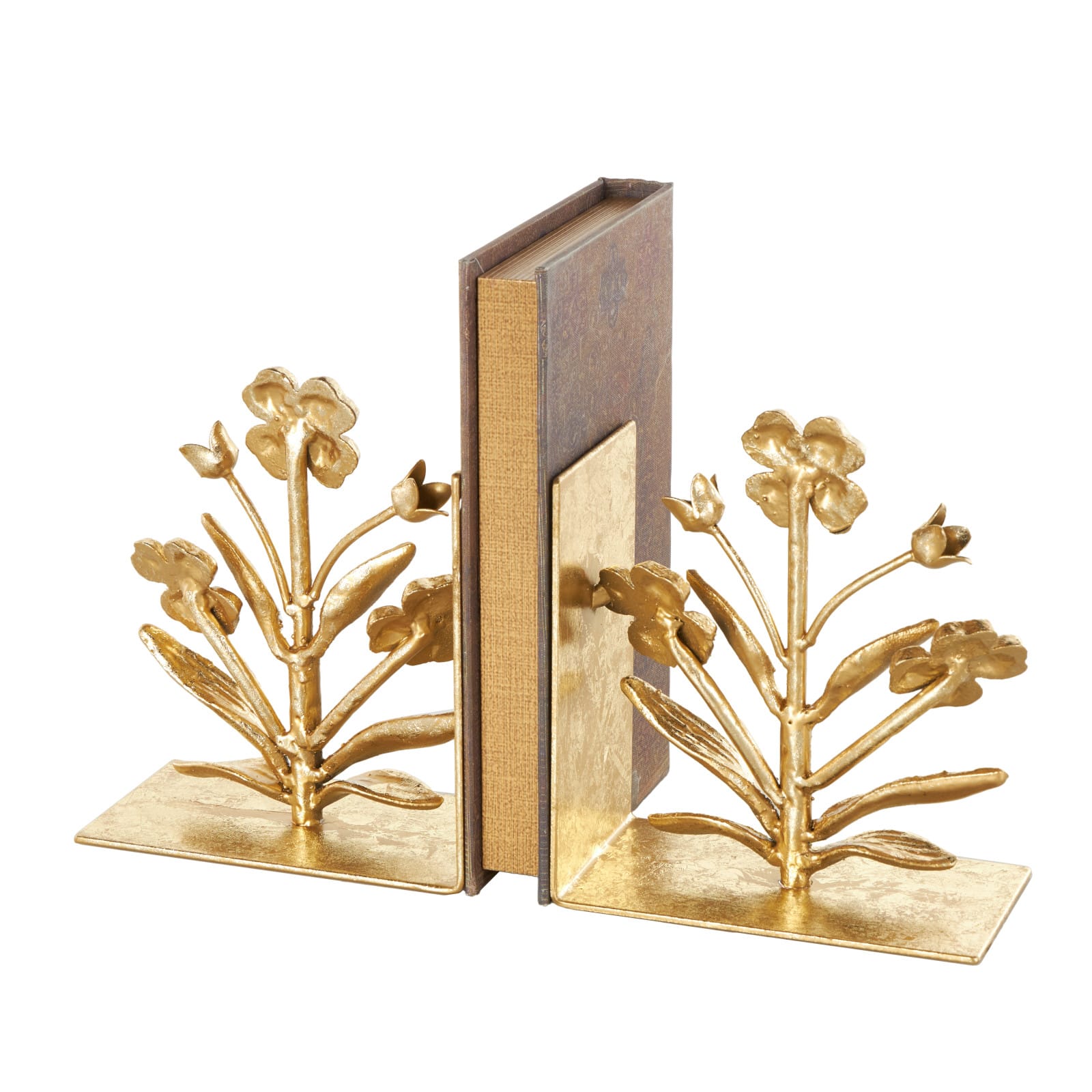 6.5&#x22; Gold Shimmer Metal Floral Bookends, 2ct.