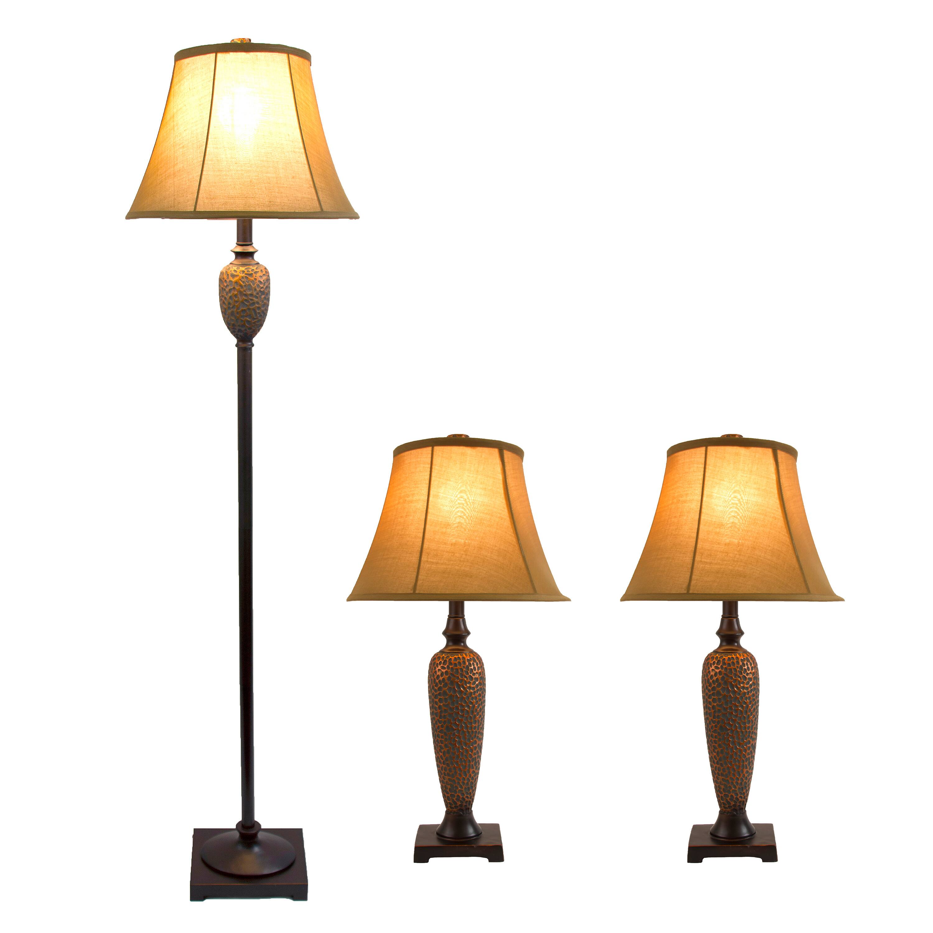 Lalia Home Hammered Bronze Table and Floor Lamp Set