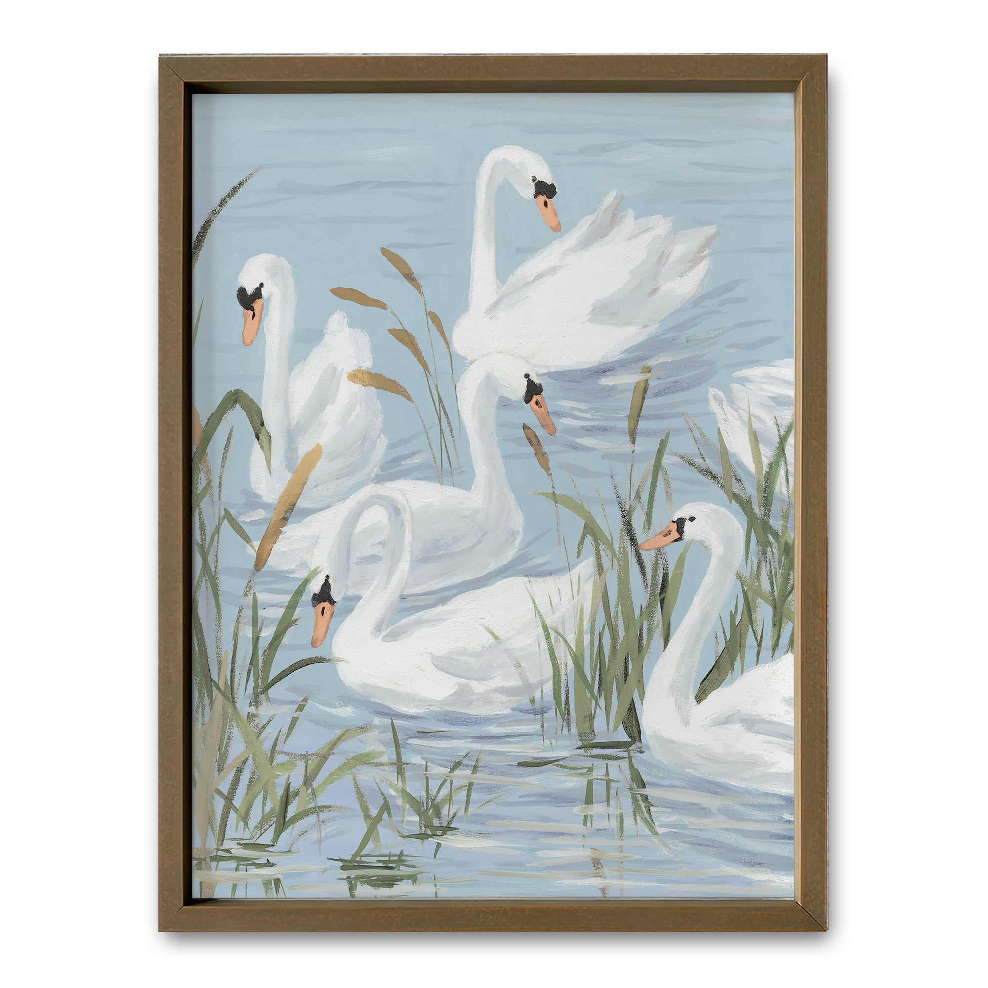 18&#x22; x 24&#x22; Swans &#x26; Cattails Framed Wall Art