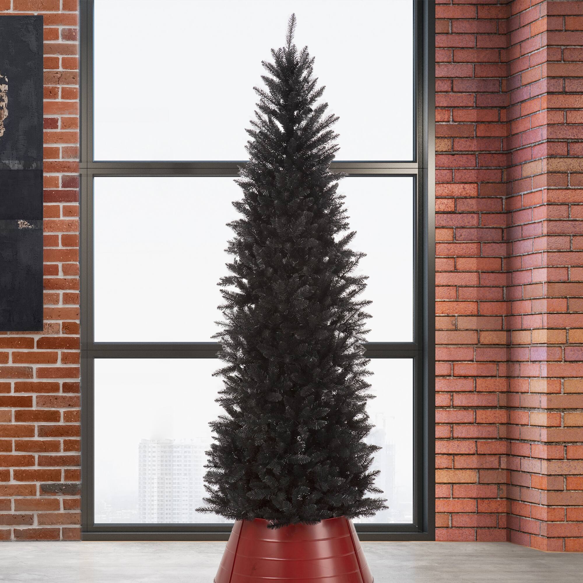 7.5ft. Unlit Black Tinsel Artificial Christmas Tree